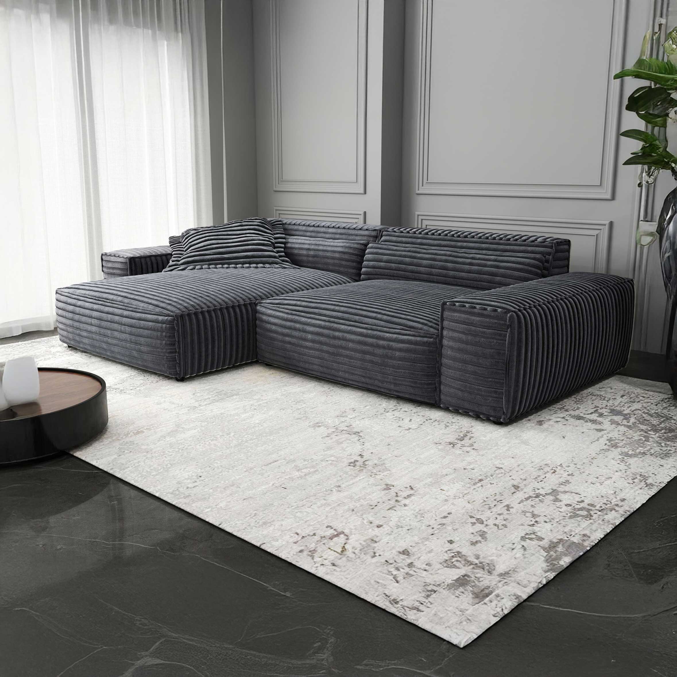 Colțar dumonde cu șezut confortabil din spumă HR, Marvelo Ambience Gri 264x175 cm