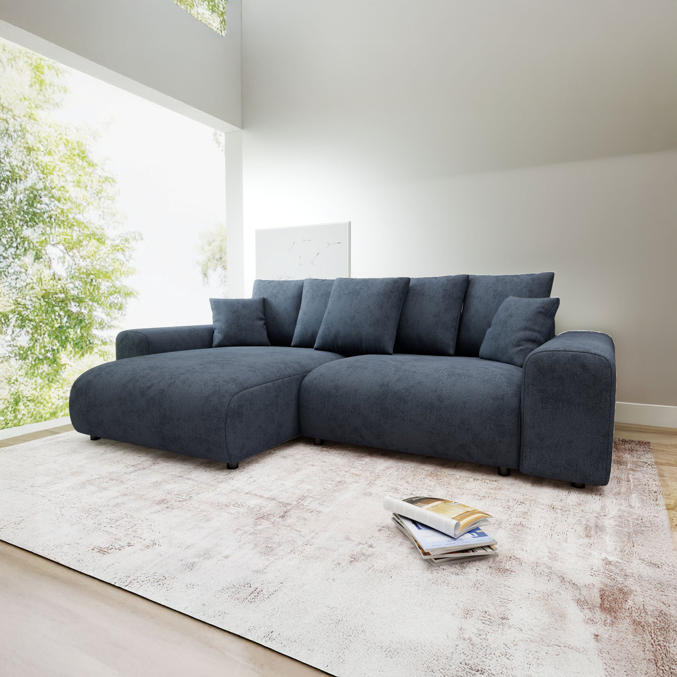 Colțar extensibil dumonde cu ladă de depozitare și șezut confortabil din spumă HR, Luma Enjoy Antracit 255x168 cm