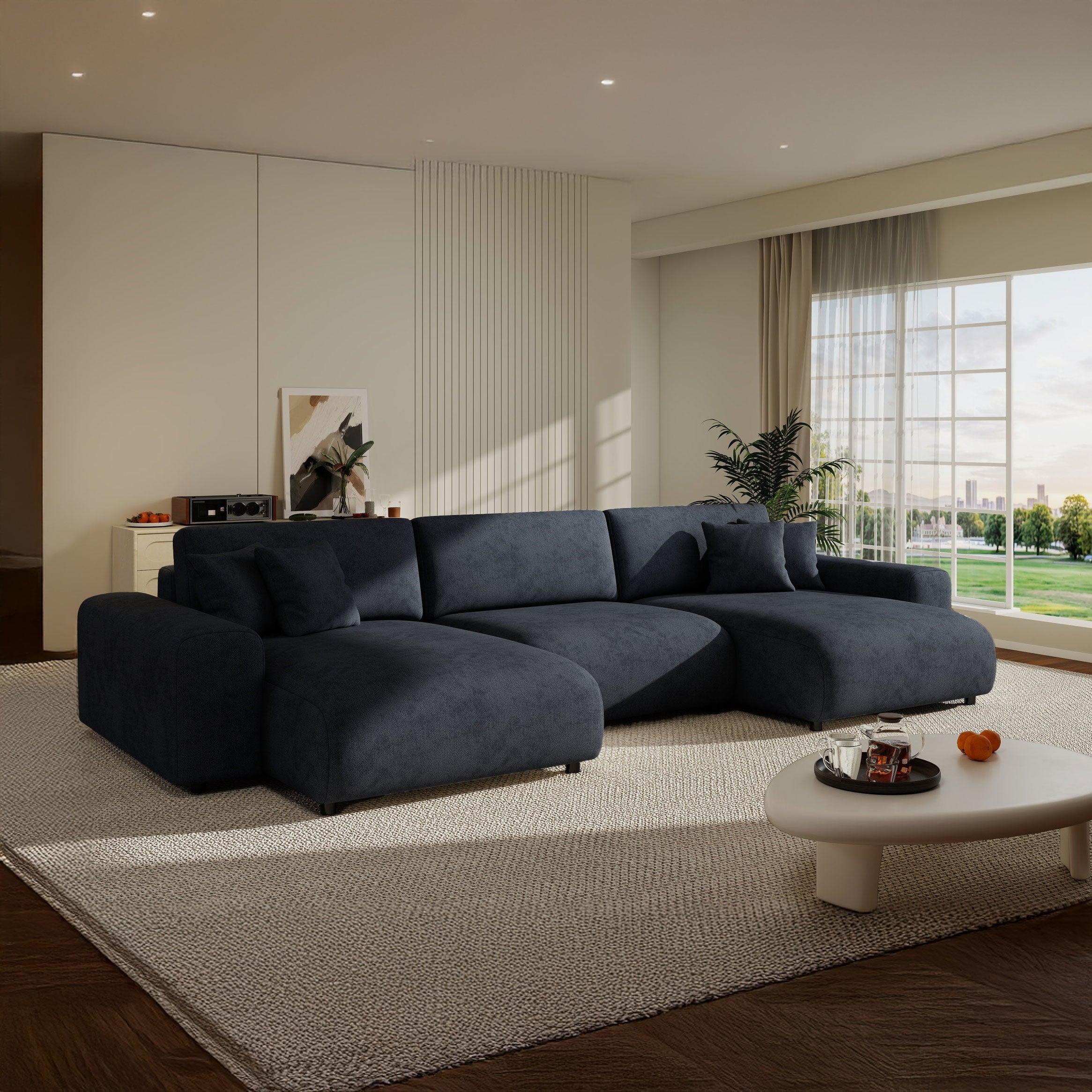 Colțar extensibil dumonde cu ladă de depozitare si sezut confortabil din spuma HR, Sarina U Enjoy Antracit 350x168 cm