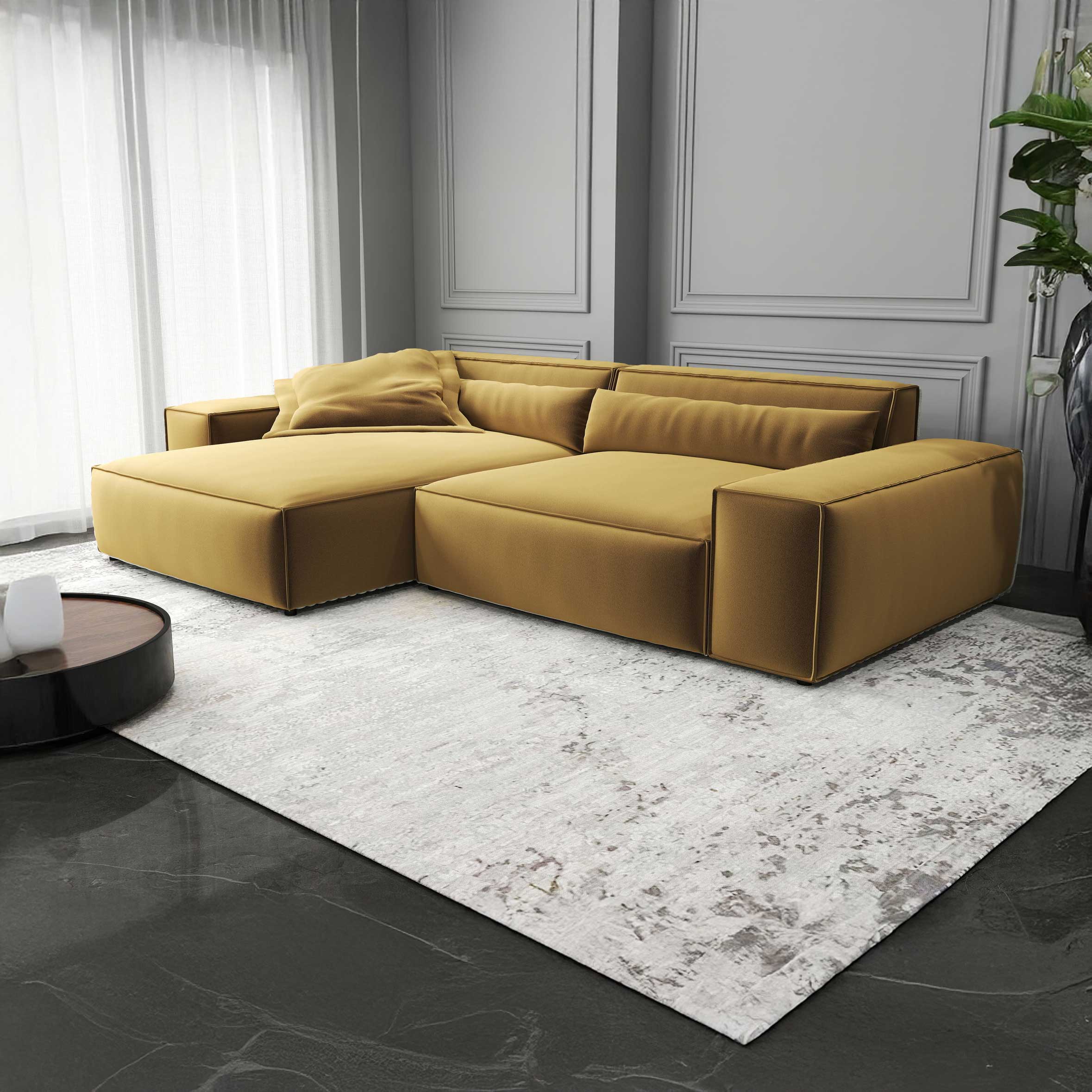 Colțar dumonde cu șezut confortabil din spumă HR, Marvelo Royal Mustar 264x175 cm