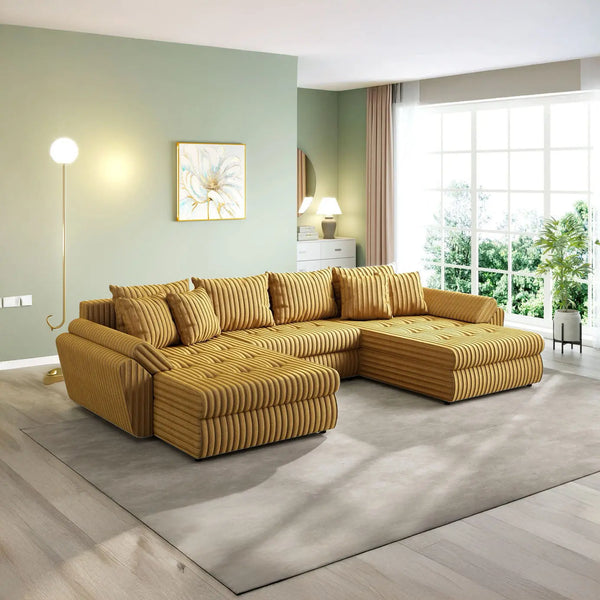 Colțar extensibil dumonde cu ladă de depozitare Loana U Ambience Mustar 375x185 cm