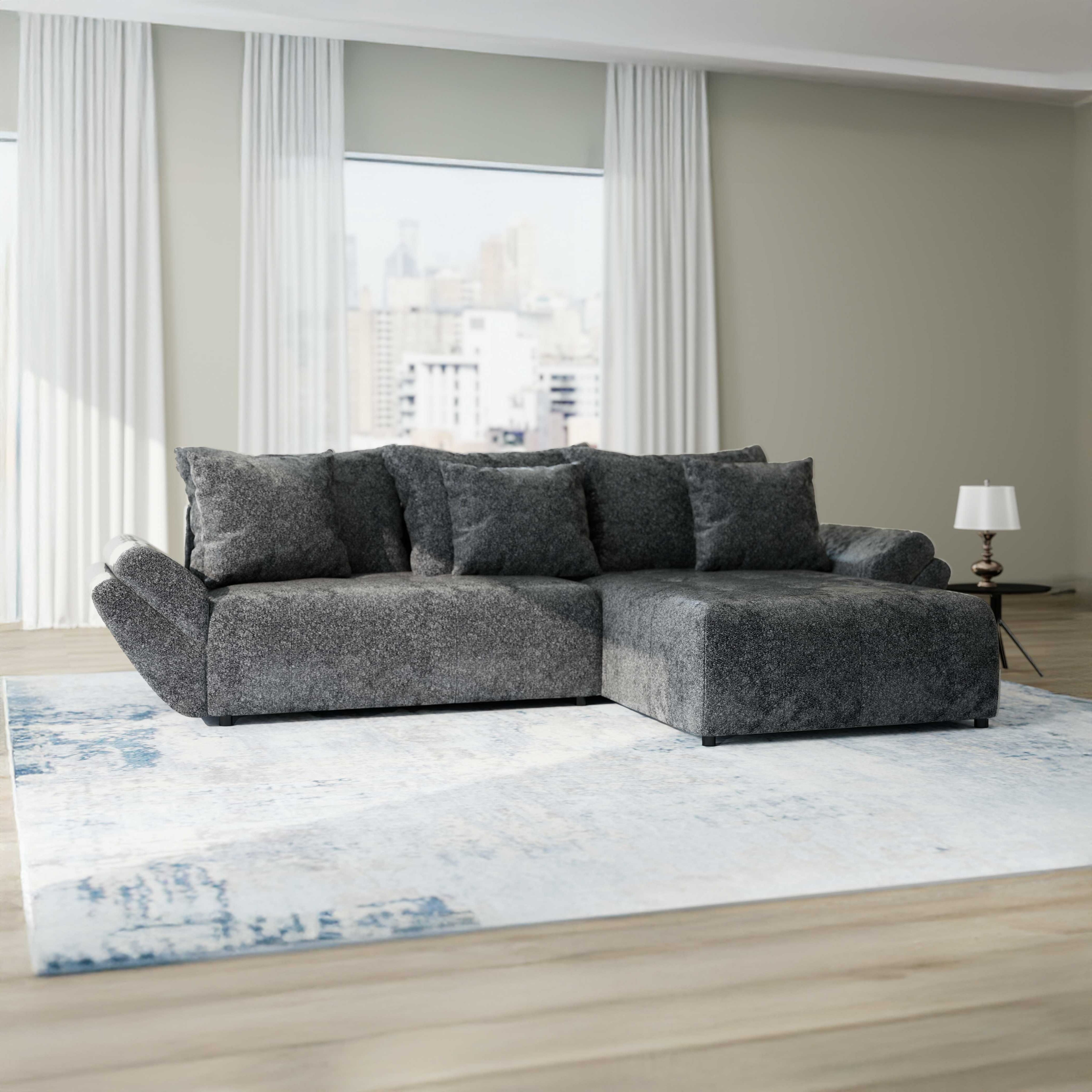 Colțar extensibil dumonde cu ladă de depozitare si sezut confortabil din spuma HR, Berlin Euphoria Negru 280x185 cm II