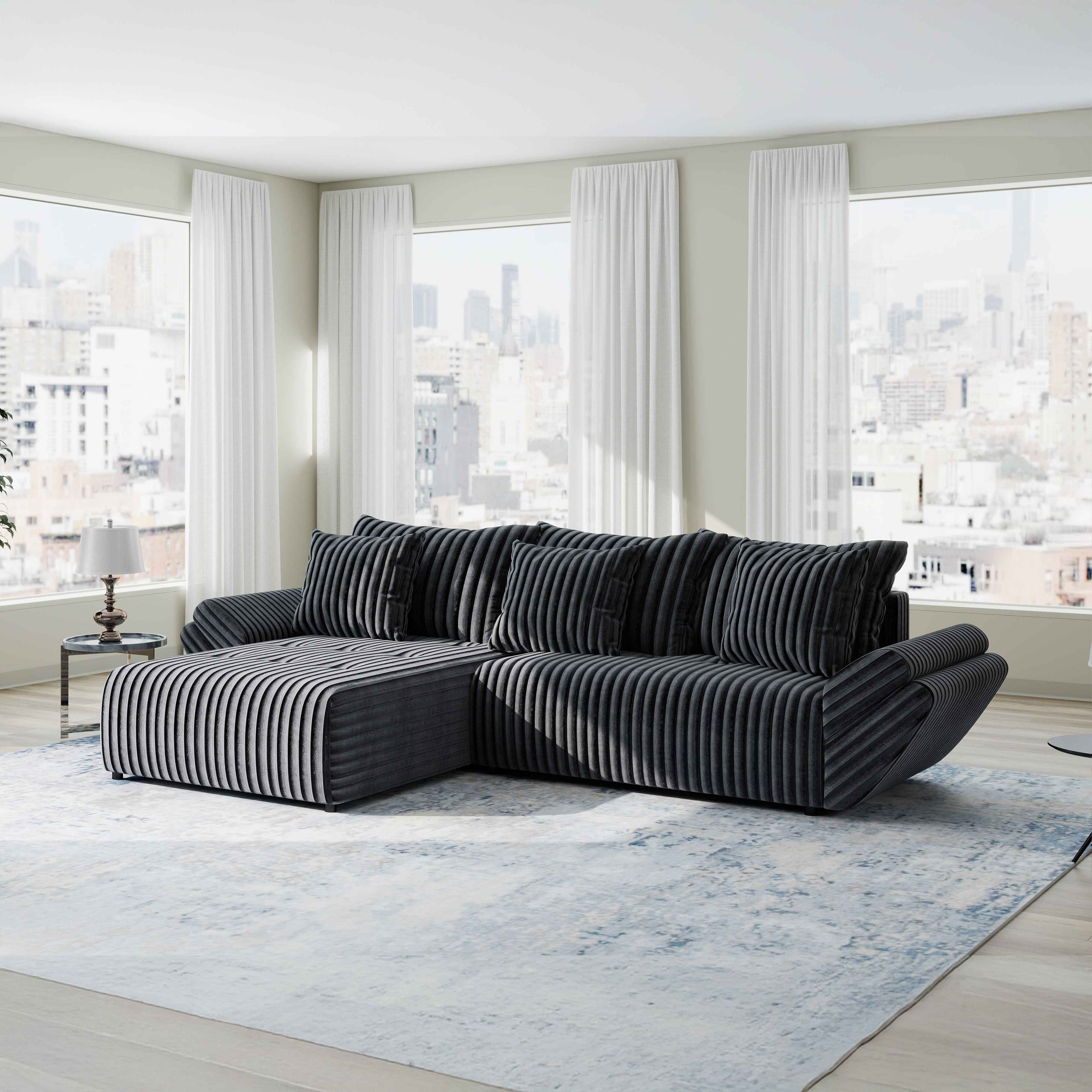 Colțar extensibil dumonde cu ladă de depozitare si sezut confortabil din spuma HR, Berlin Ambience Gri 280x185 cm