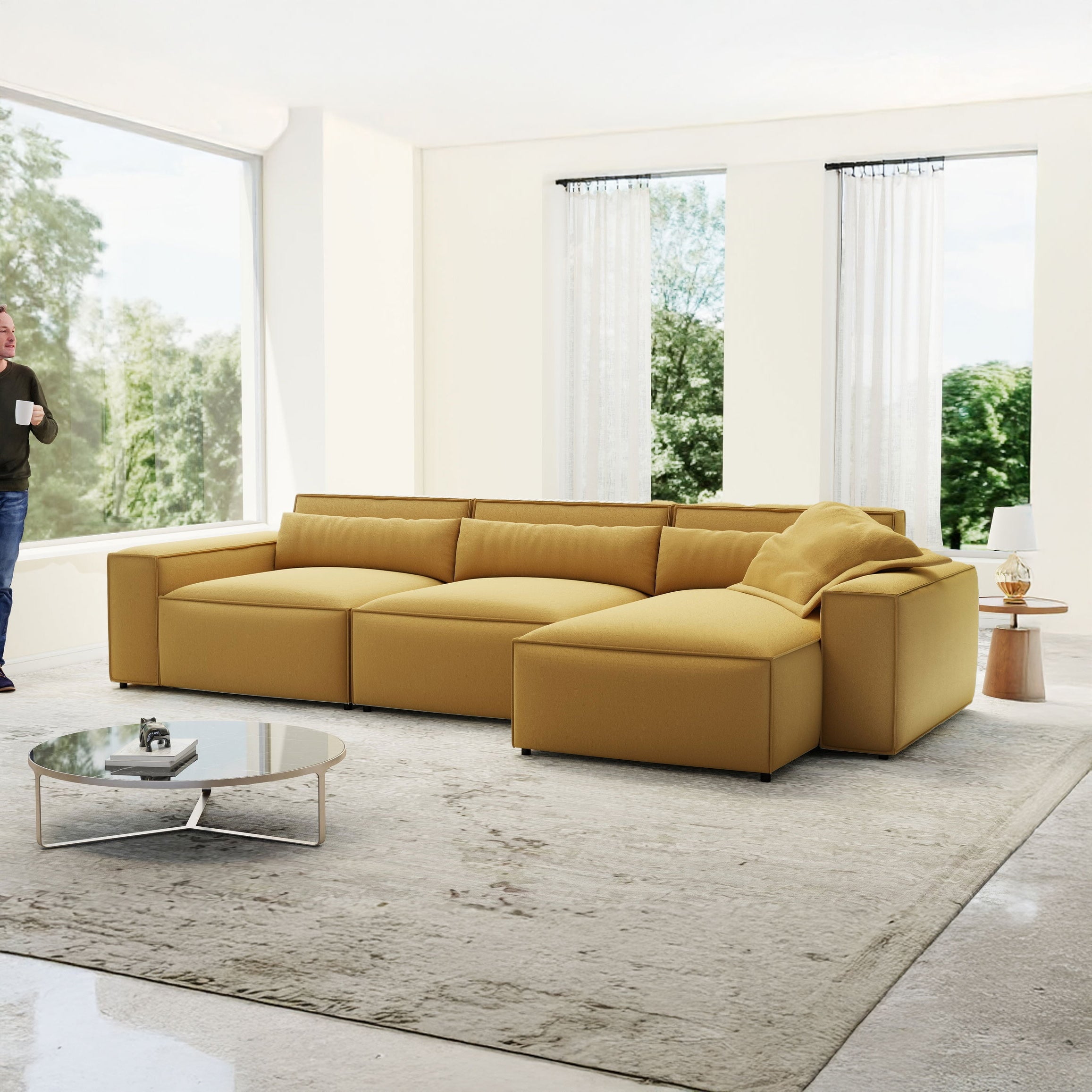 Colțar dumonde cu sezut confortabil din spuma HR, Marvelo XL Royal Mustar 366x175 cm II