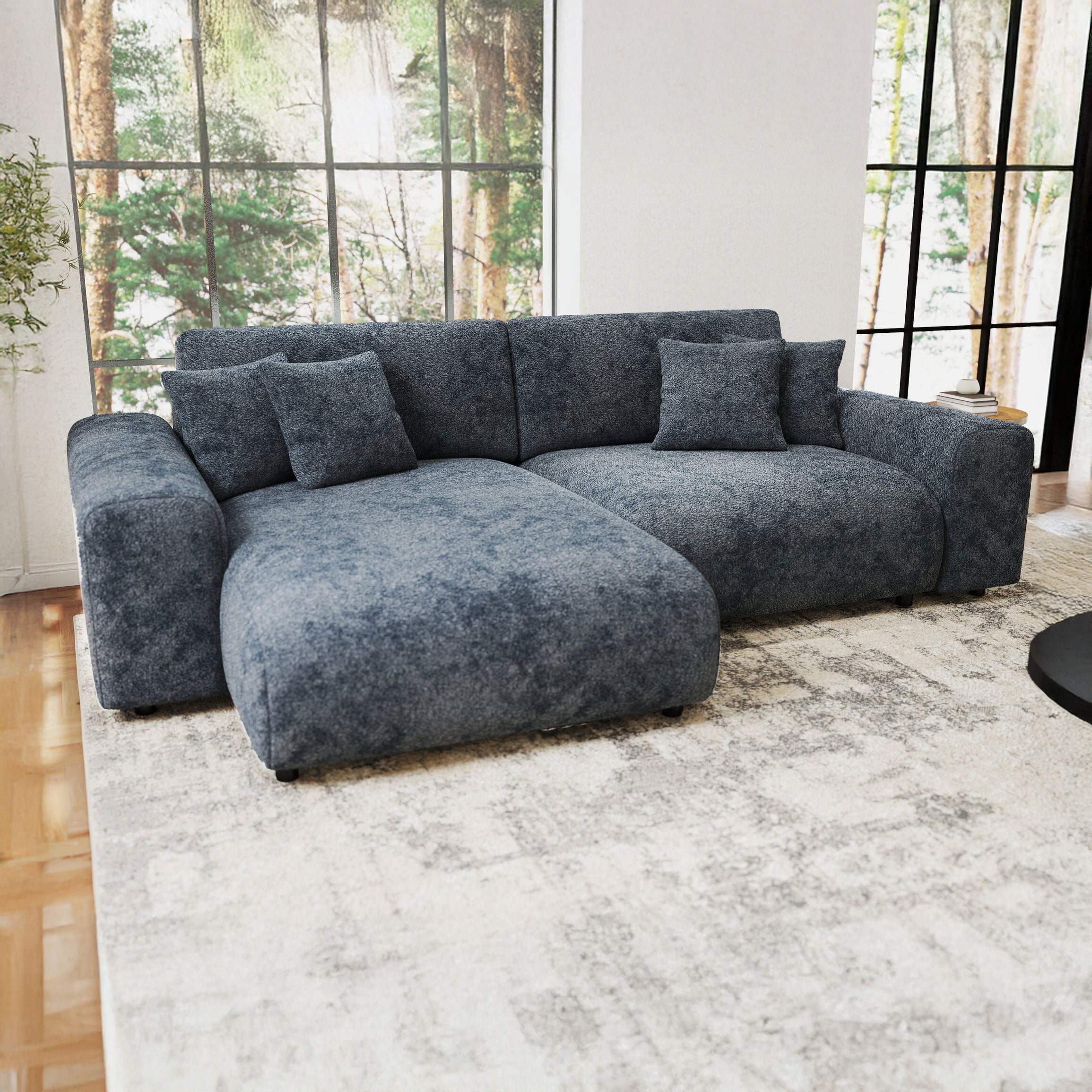 Colțar extensibil dumonde cu ladă de depozitare si sezut confortabil din spuma HR, Sarina Euphoria Gri Grafit 255x168 cm