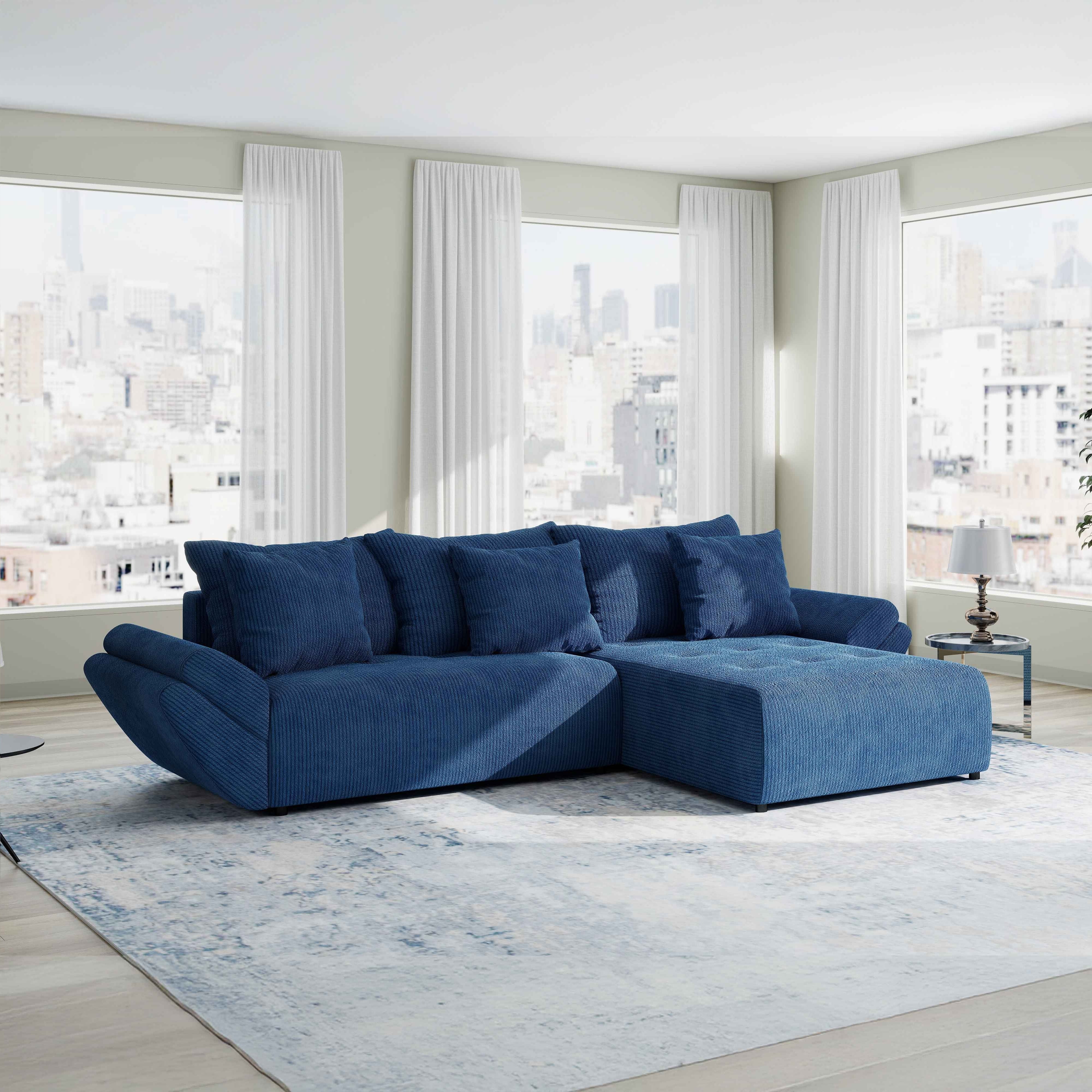 Colțar extensibil dumonde cu ladă de depozitare si sezut confortabil din spuma HR, Berlin Zoom Albastru 280x185 cm II