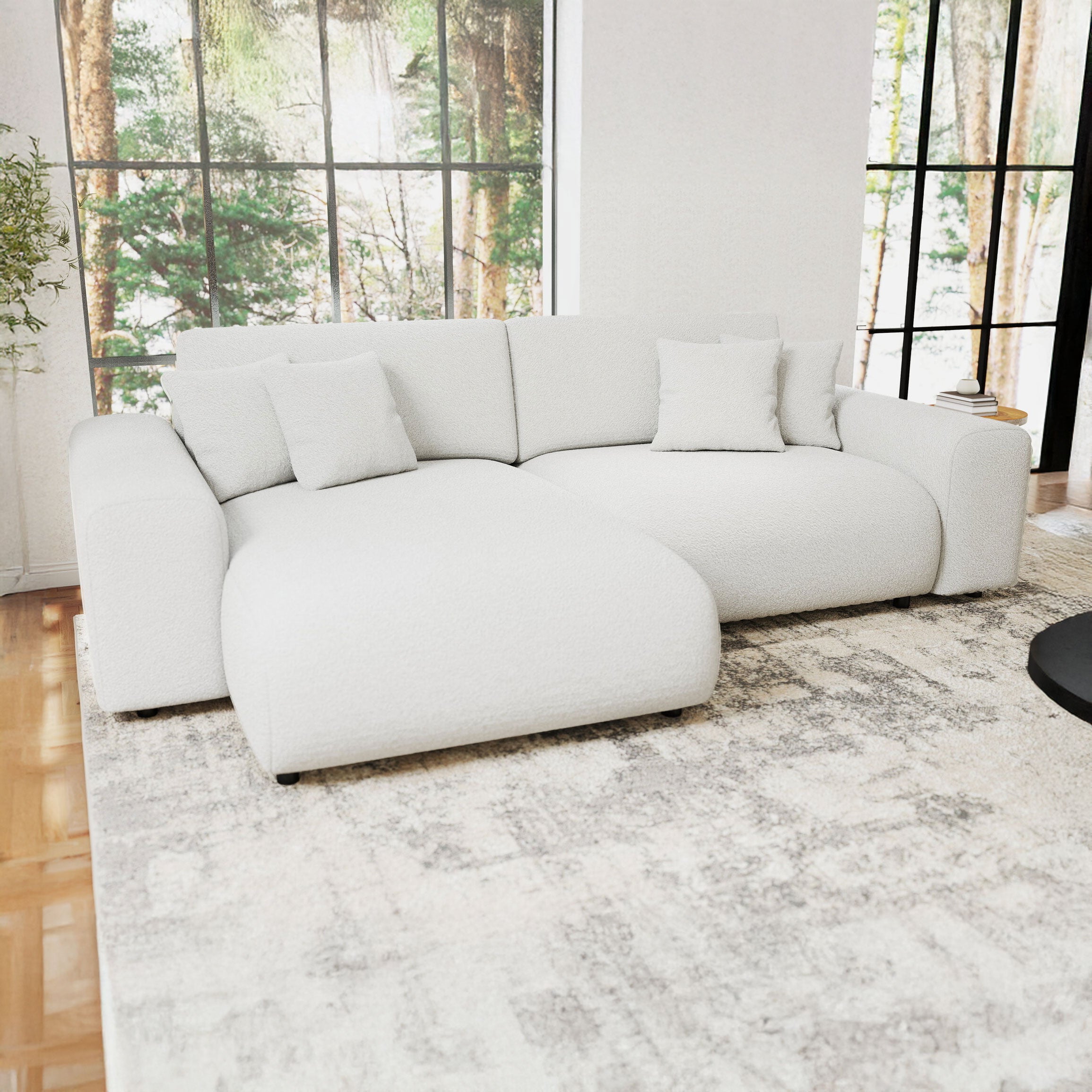 Colțar extensibil dumonde cu ladă de depozitare si sezut confortabil din spuma HR, Sarina Euphoria Alb 255x168 cm