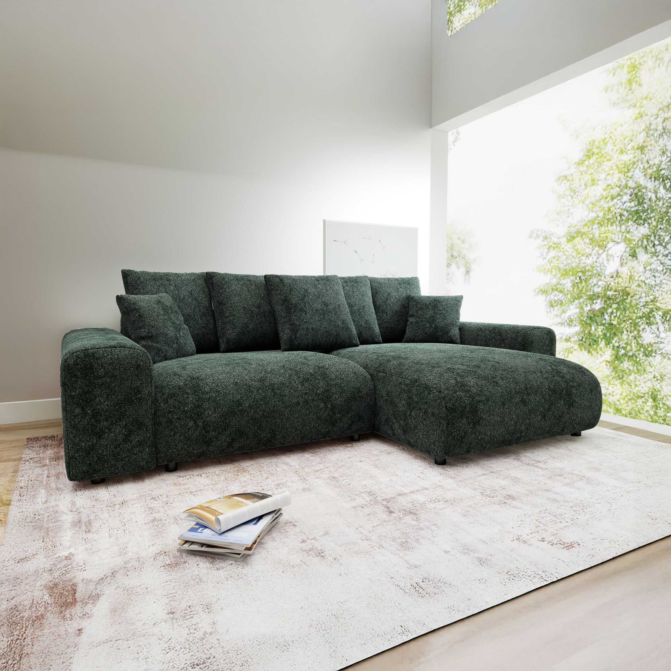 Colțar extensibil dumonde cu ladă de depozitare și șezut confortabil din spumă HR, Luma Euphoria Verde 255x168 cm II