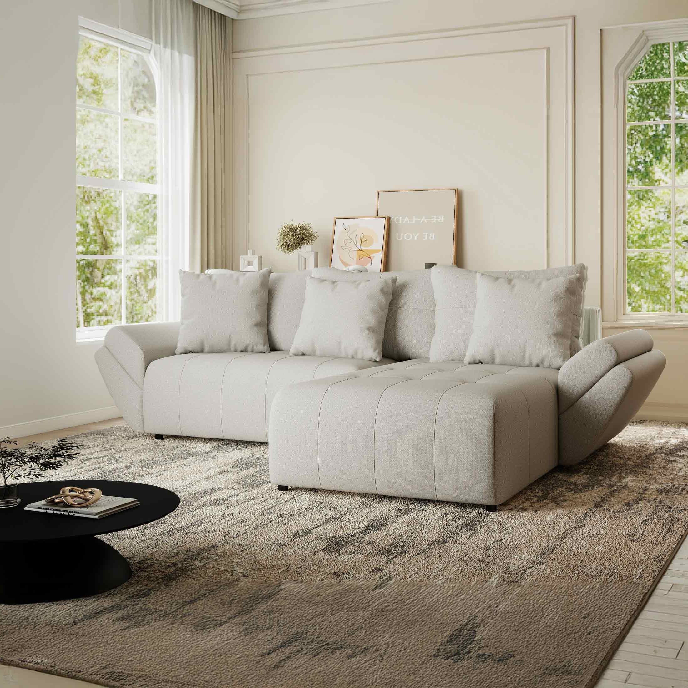 Colțar extensibil dumonde cu ladă de depozitare si sezut confortabil din spuma HR, Berlin Enjoy Bej 280x185 cm II