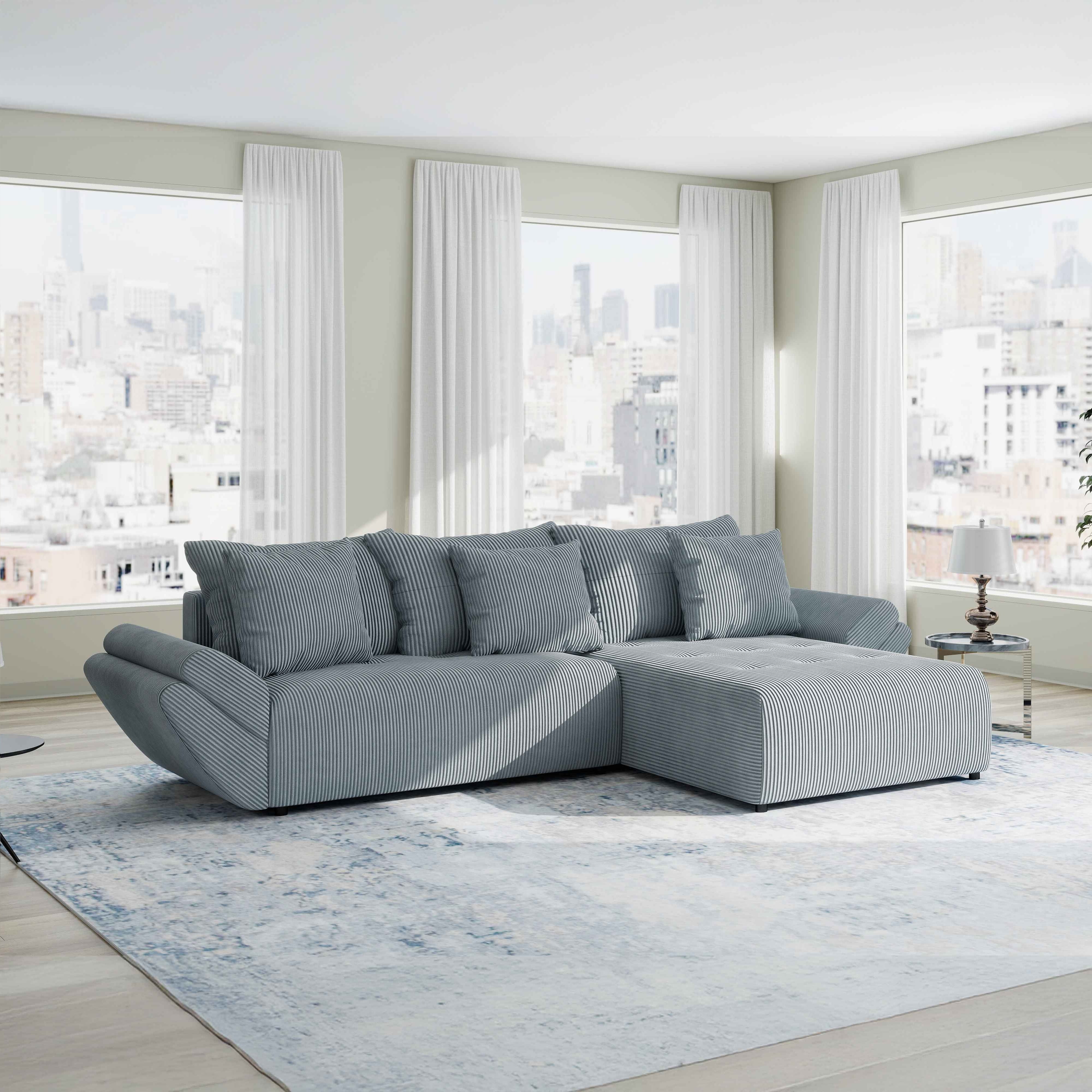 Colțar extensibil dumonde cu ladă de depozitare si sezut confortabil din spuma HR, Berlin Zoom Gri Mint 280x185 cm II