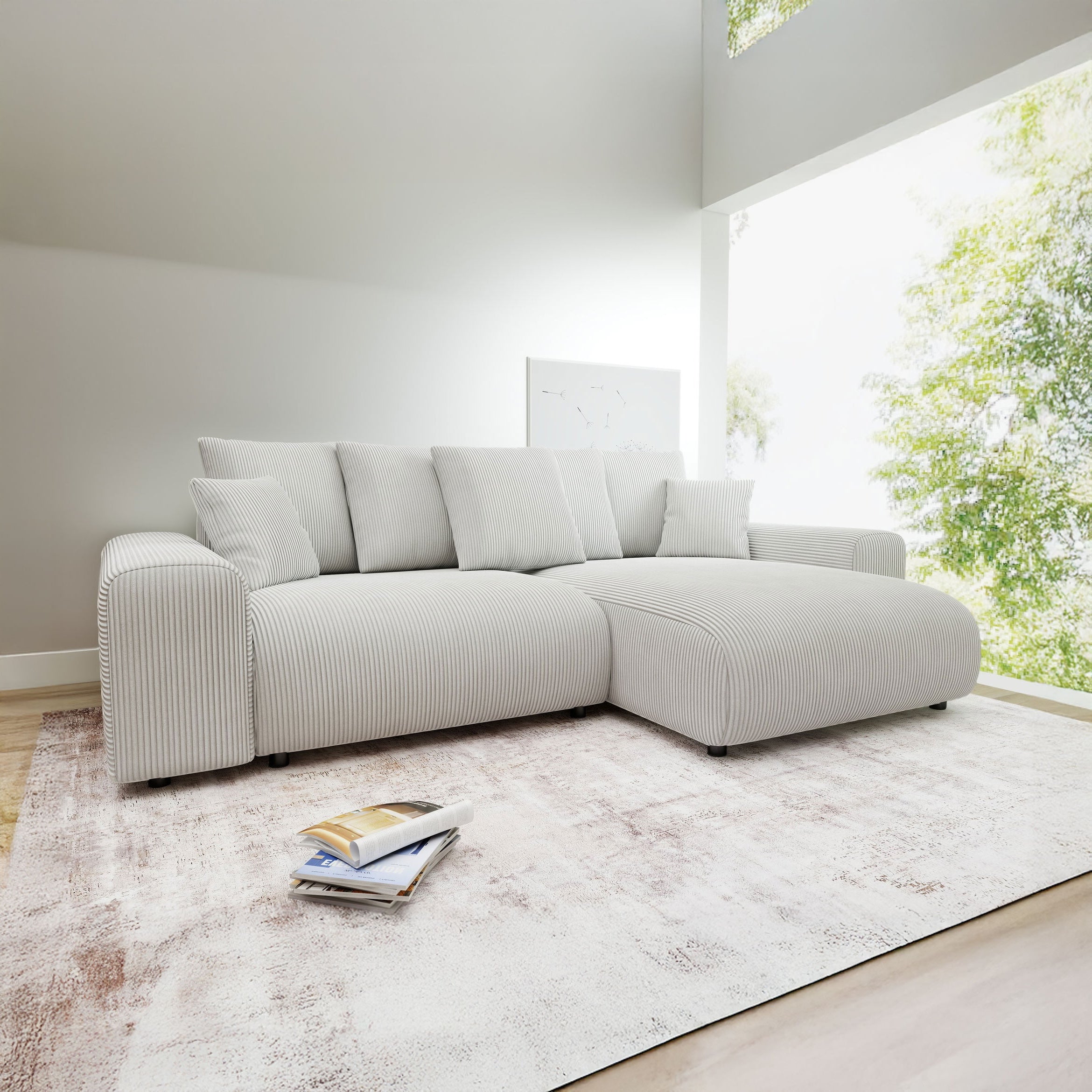 Colțar extensibil dumonde cu ladă de depozitare și șezut confortabil din spumă HR, Luma Zoom Gri 255x168 cm II