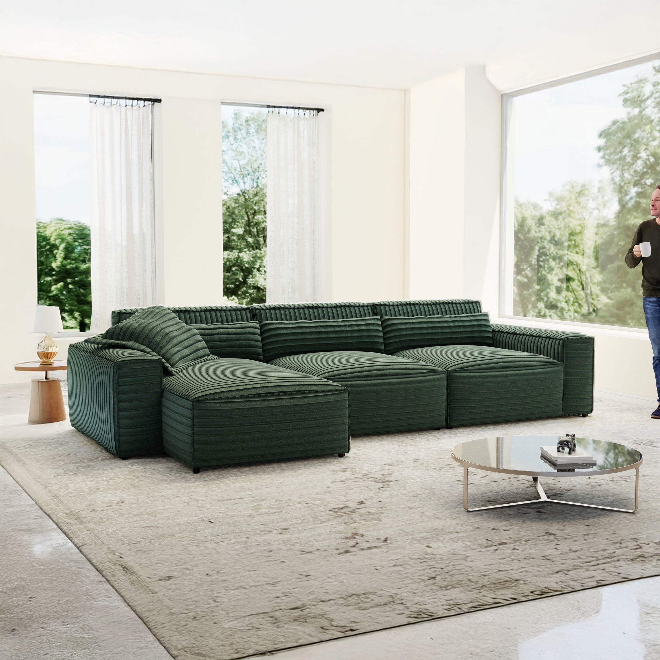 Colțar dumonde cu sezut confortabil din spuma HR, Marvelo XL Ambience Verde 366x175 cm