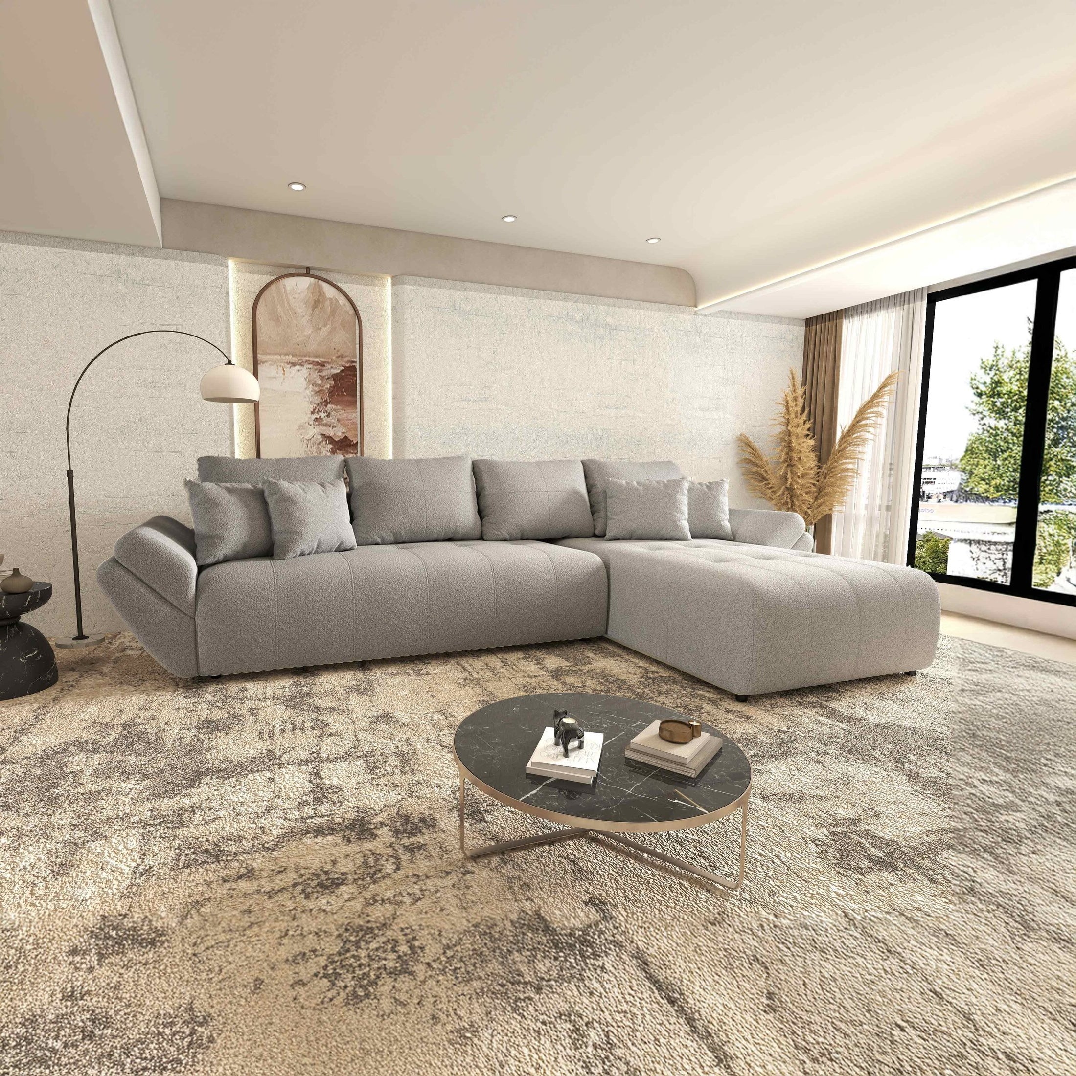 Colțar extensibil dumonde cu ladă de depozitare si sezut confortabil din spuma HR, Berlin XL Euphoria Dove 350x185 cm II