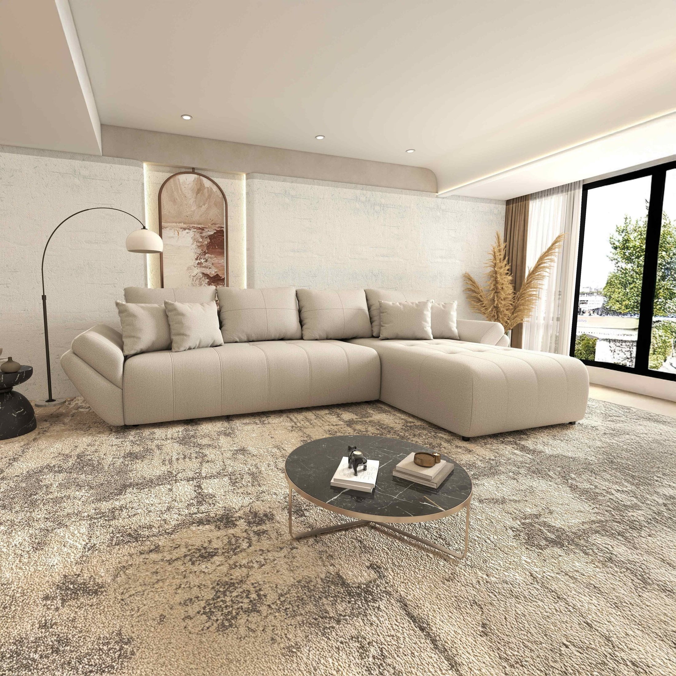 Colțar extensibil dumonde cu ladă de depozitare si sezut confortabil din spuma HR, Berlin XL Enjoy Beige 350x185 cm II