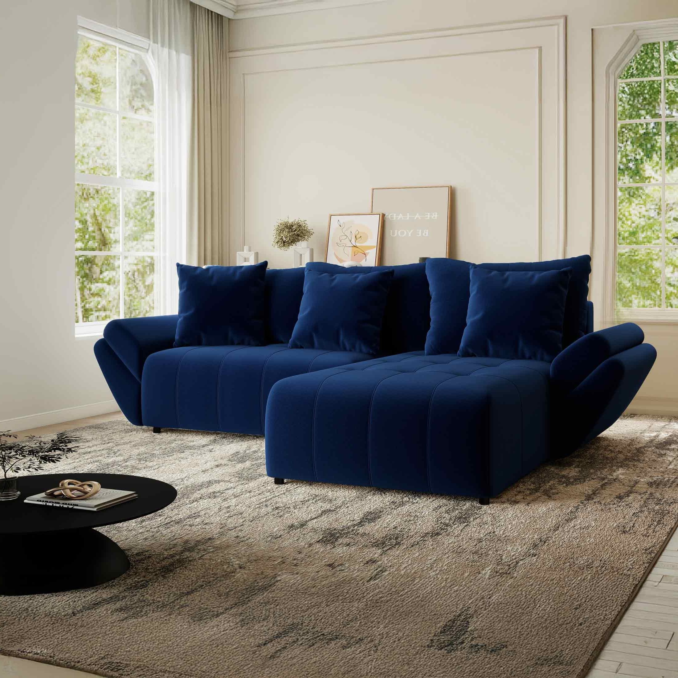 Colțar extensibil dumonde cu ladă de depozitare si sezut confortabil din spuma HR, Berlin Royal Albastru Navy 280x185 cm II