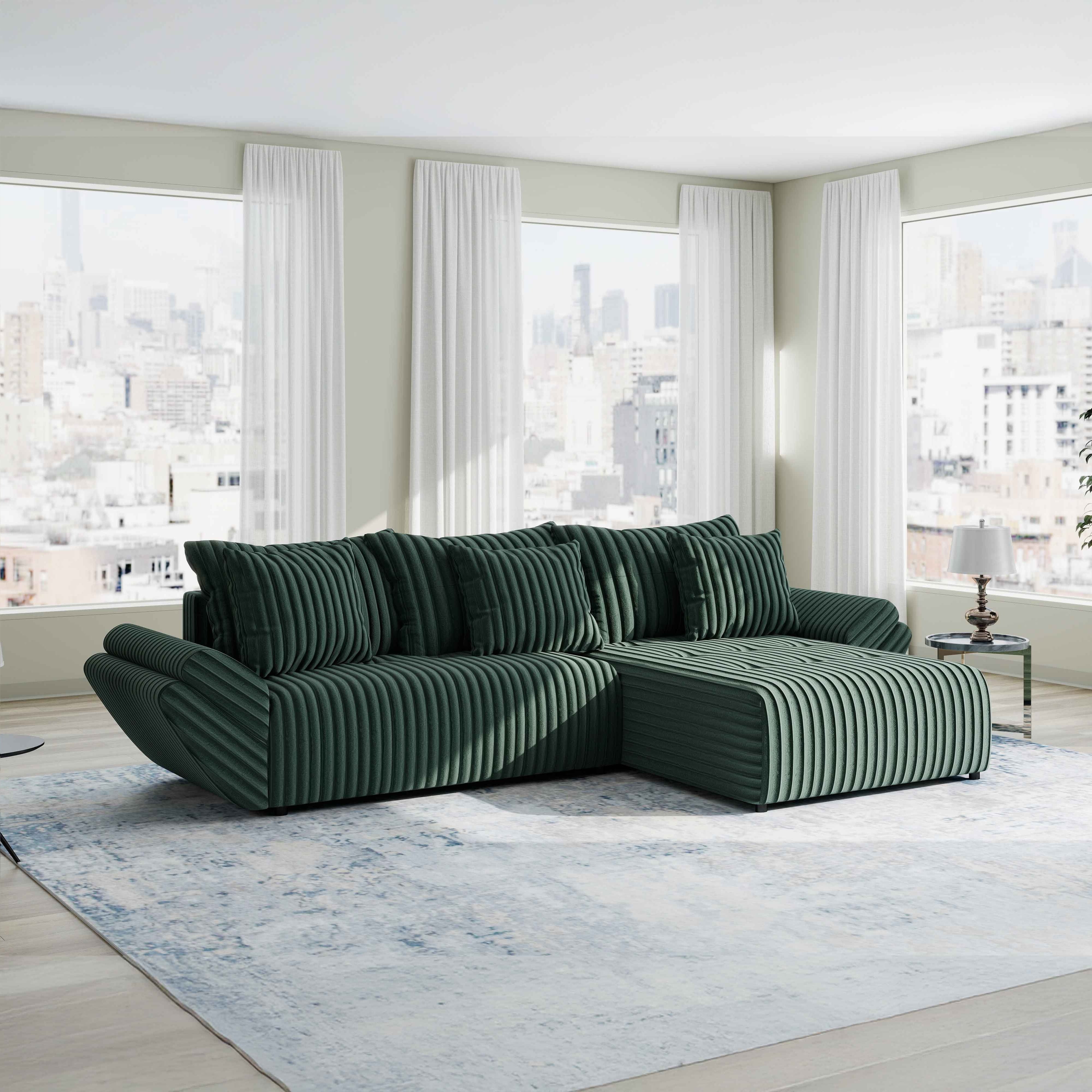 Colțar extensibil dumonde cu ladă de depozitare si sezut confortabil din spuma HR, Berlin Ambience Verde 280x185 cm II