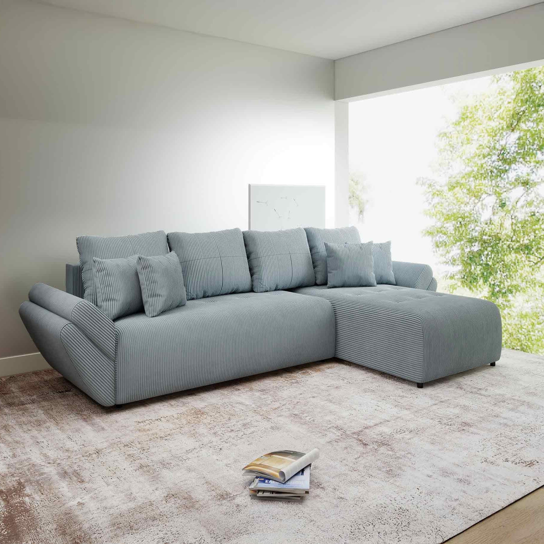 Colțar extensibil dumonde cu ladă de depozitare si sezut confortabil din spuma high-density, Berlin XL Zoom Grey II 350x185 cm