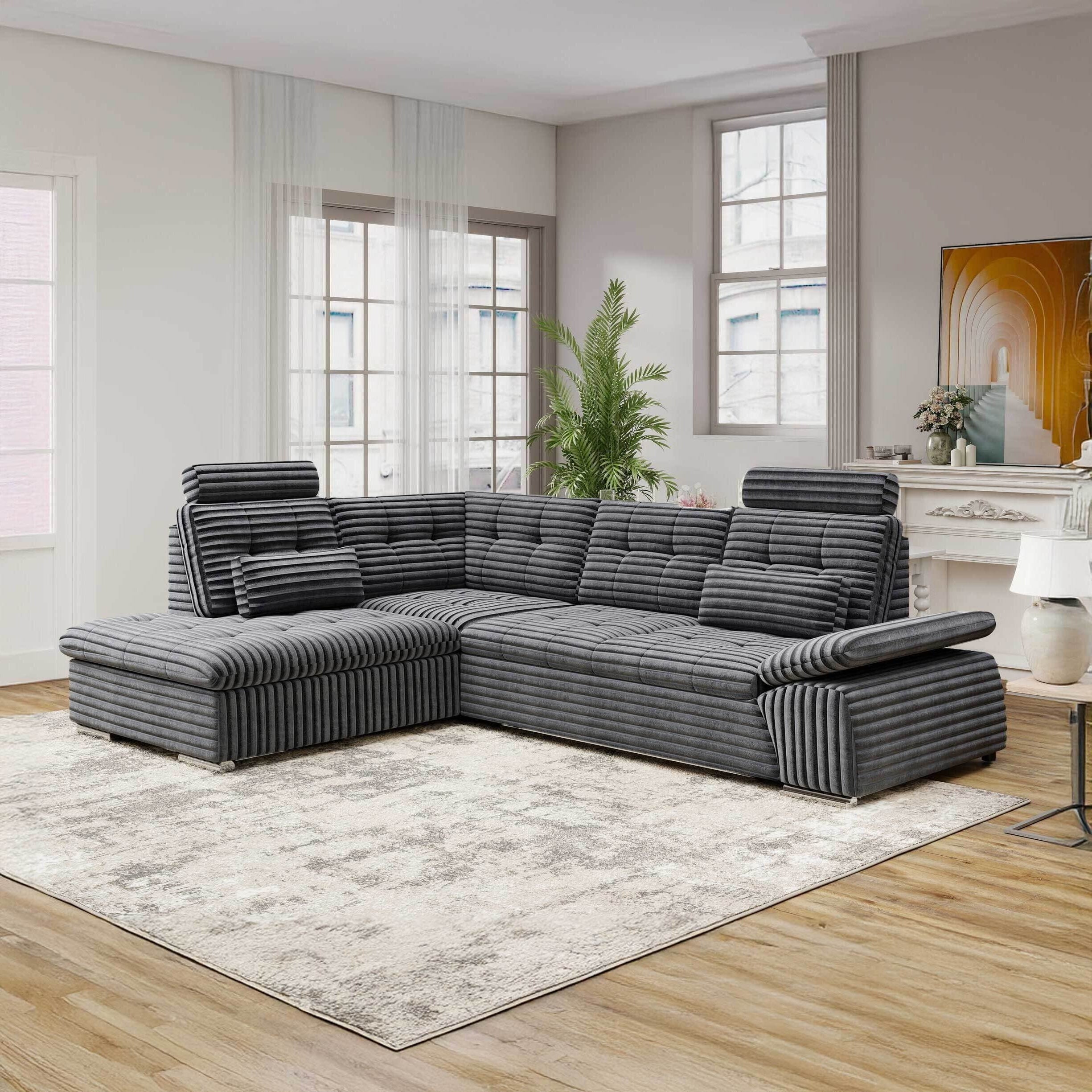 Colțar extensibil dumonde cu ladă de depozitare și șezut confortabil din spumă HR, Merkur XL Ambience Gri 256x217 cm