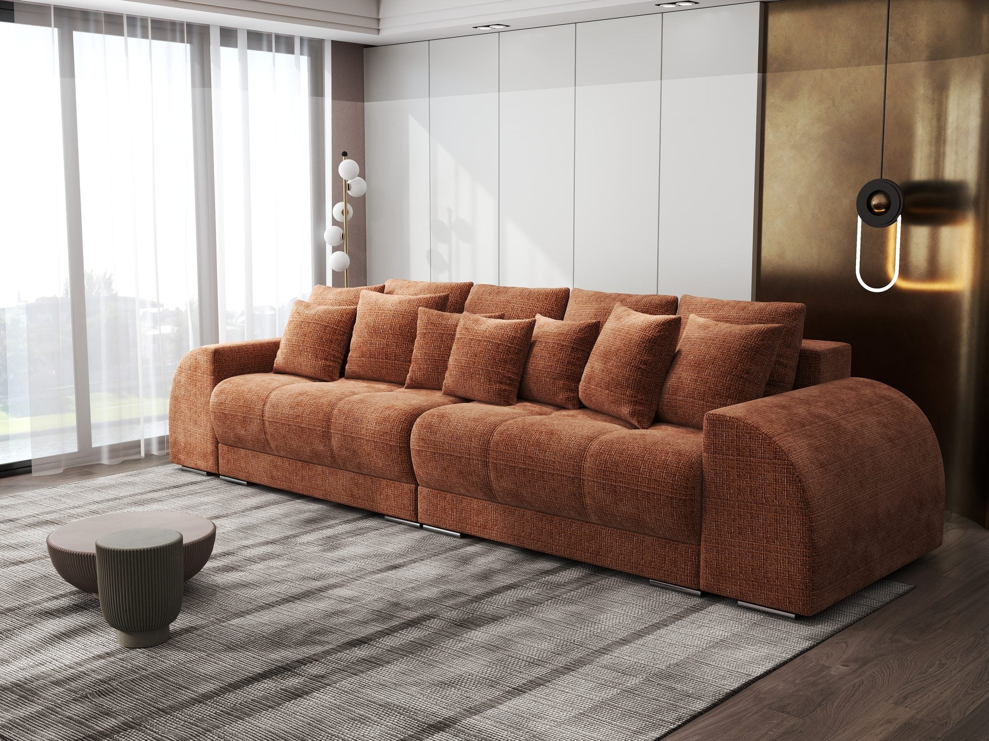 Canapea extensibilă dumonde cu 2 lăzi de depozitare si sezut confortabil din spuma high-density, Verona Cremona Teracota 52 310x100 cm