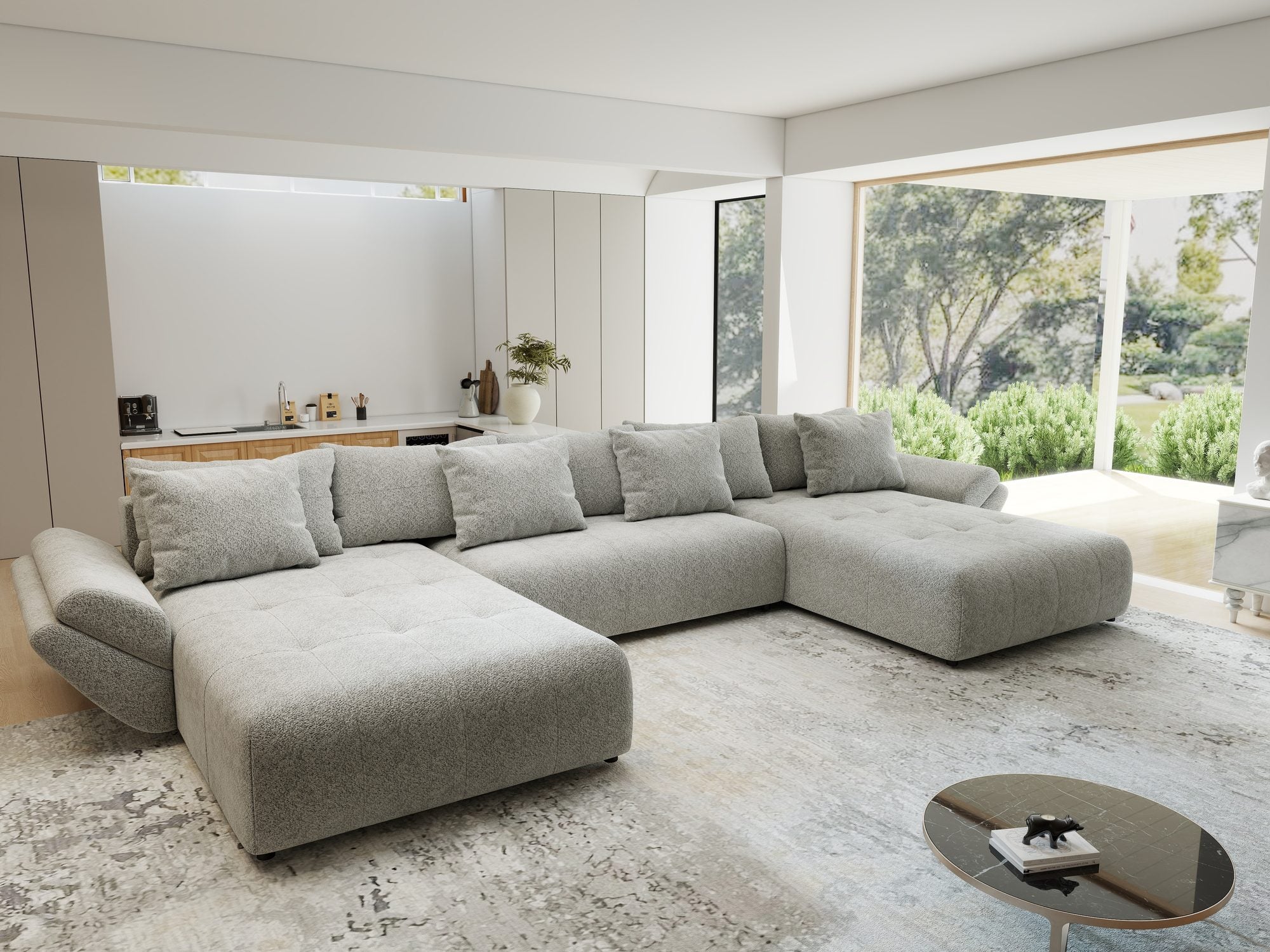 Colțar extensibil dumonde cu ladă de depozitare si sezut confortabil din spuma high-density, Berlin U Arena Gri 15 380x180 cm