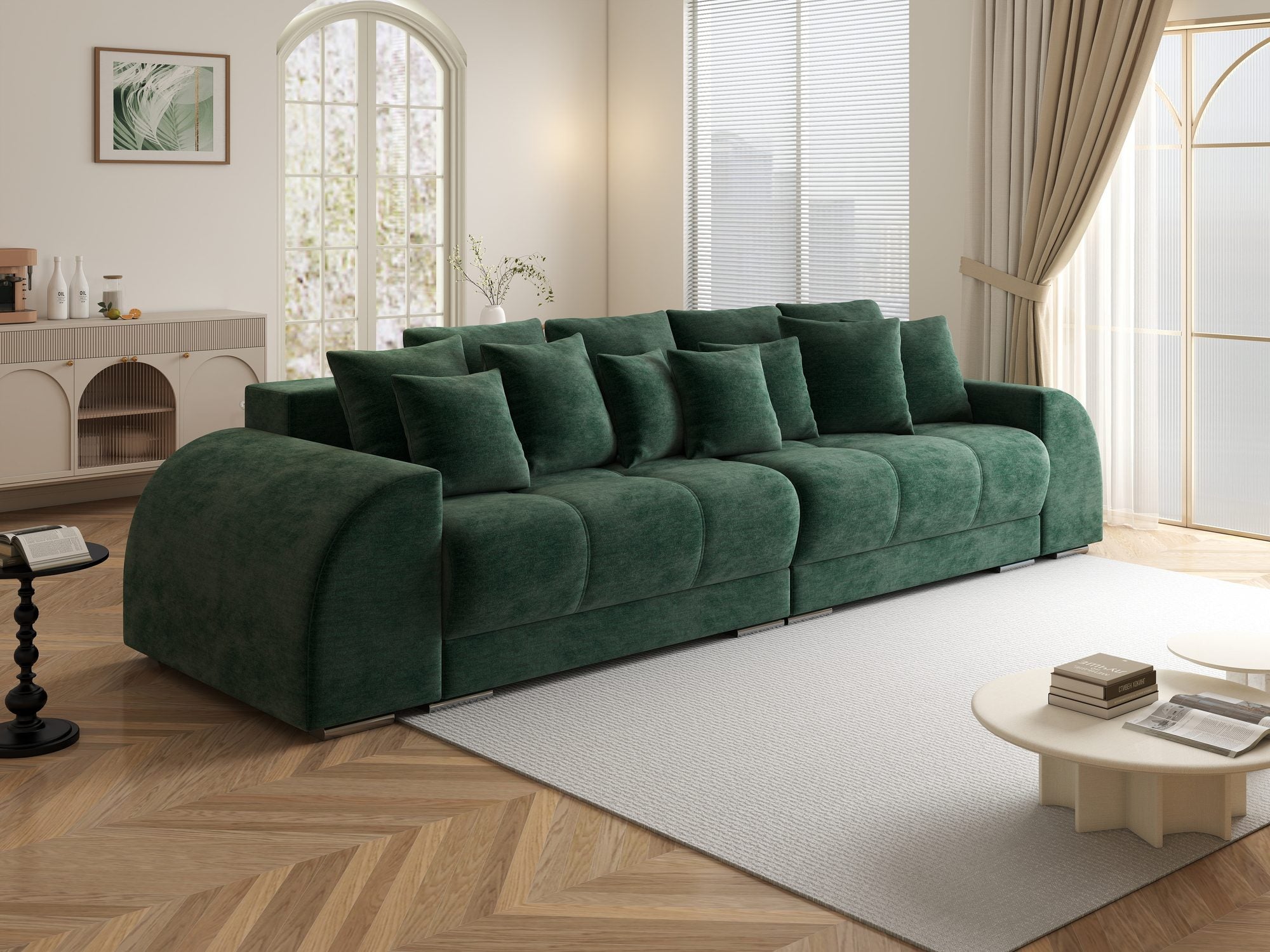 Canapea extensibilă dumonde cu 2 lăzi de depozitare si sezut confortabil din spuma high-density, Verona Monolith Verde 37 310x100 cm