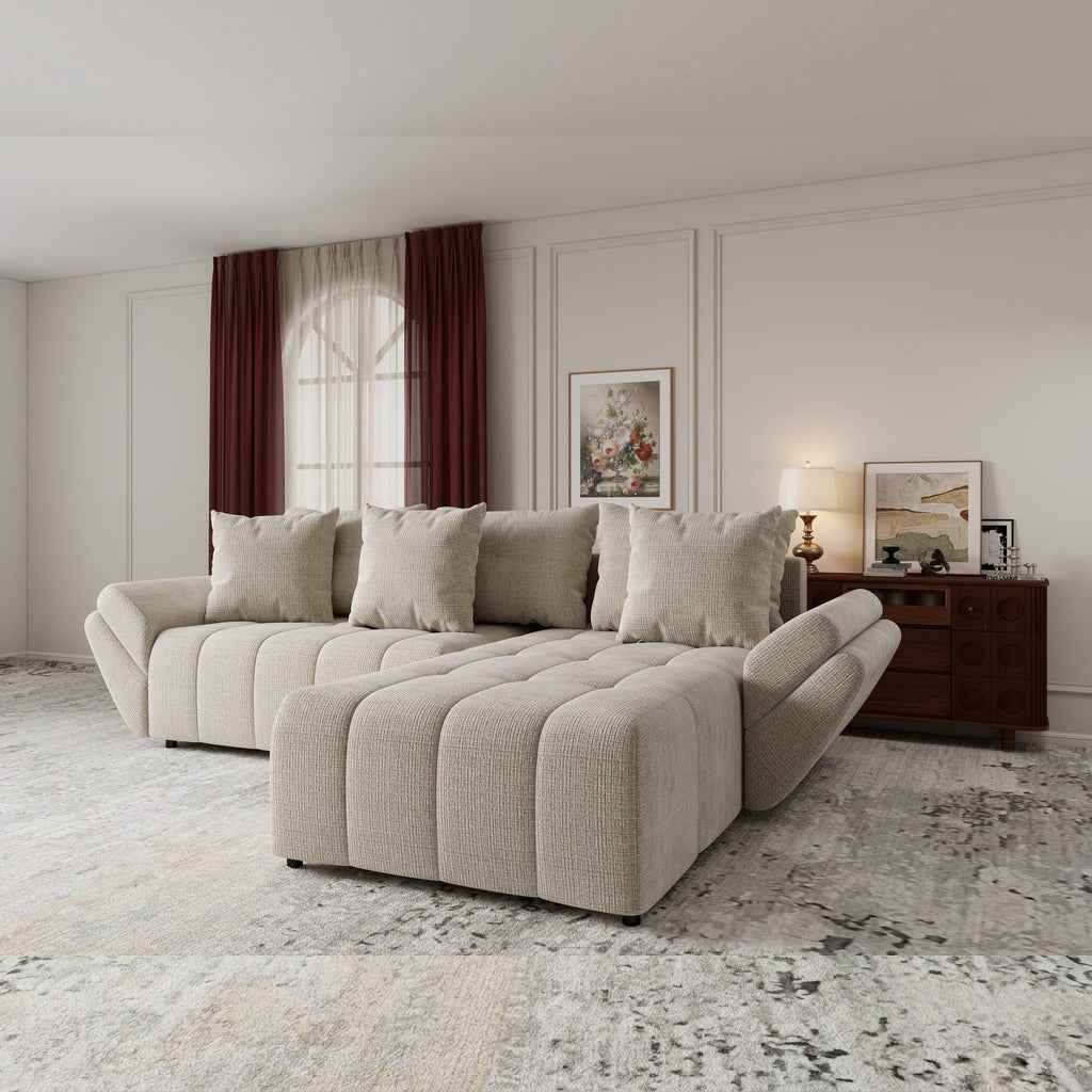 Colțar extensibil dumonde cu ladă de depozitare si sezut confortabil din spuma high-density, Berlin Cremona Gri Deschis 02 II 280x185 cm