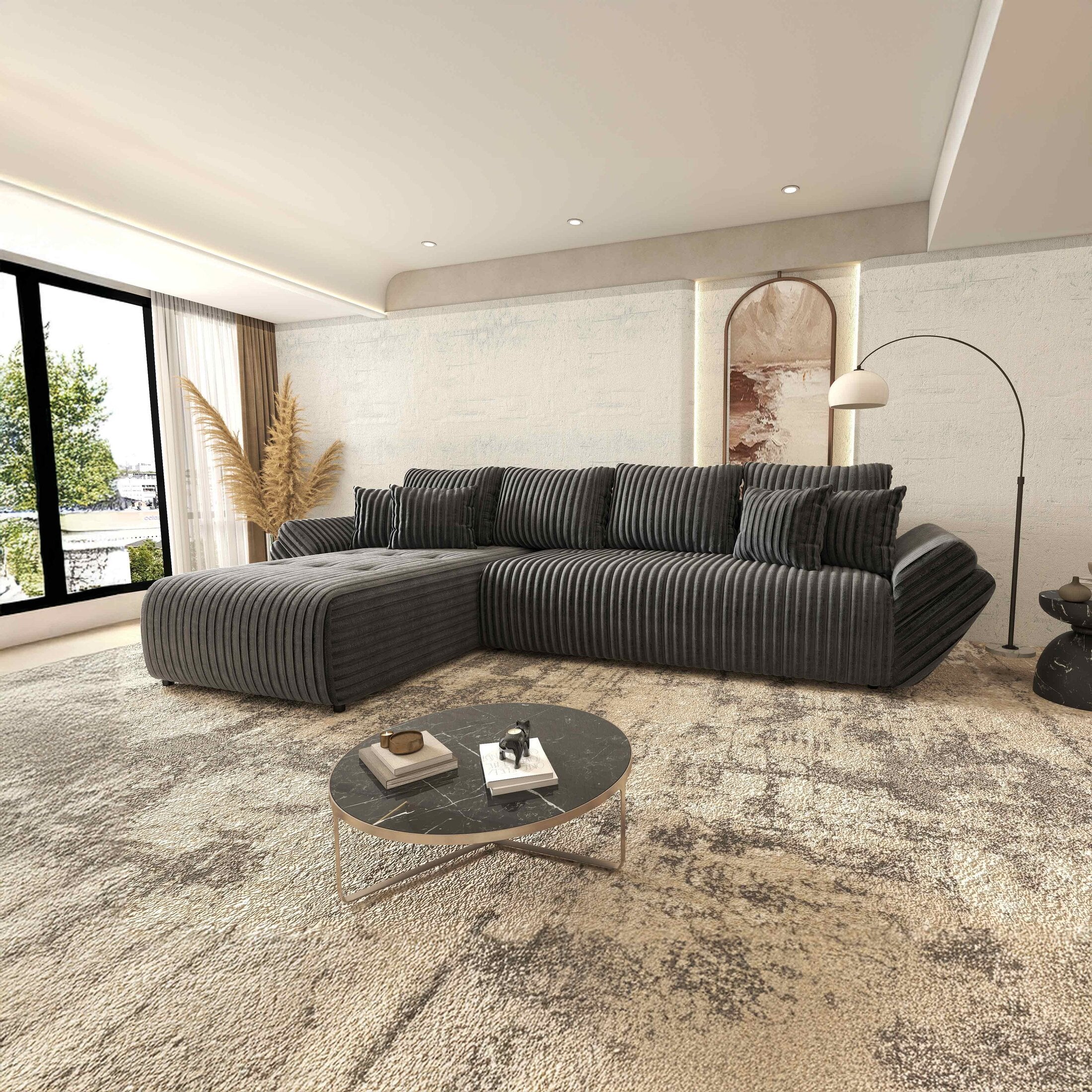 Colțar extensibil dumonde cu ladă de depozitare si sezut confortabil din spuma HR, Berlin XL Ambience Grey 350x185 cm