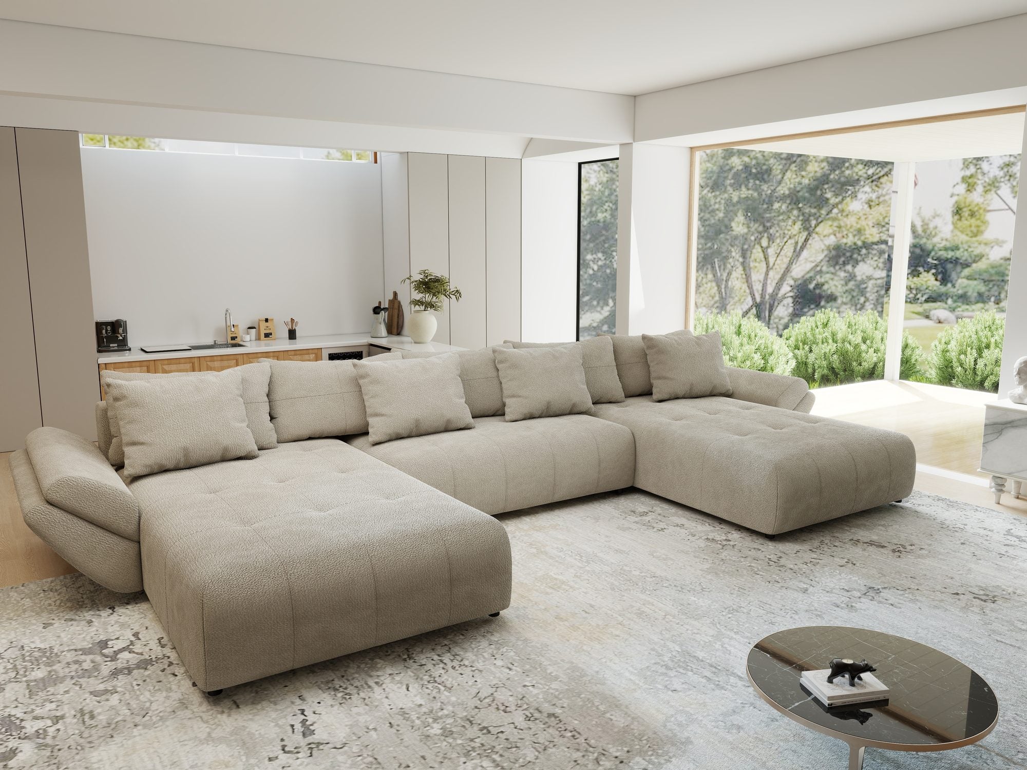 Colțar extensibil dumonde cu ladă de depozitare si sezut confortabil din spuma high-density, Berlin U Vibe Bej 06 380x180 cm