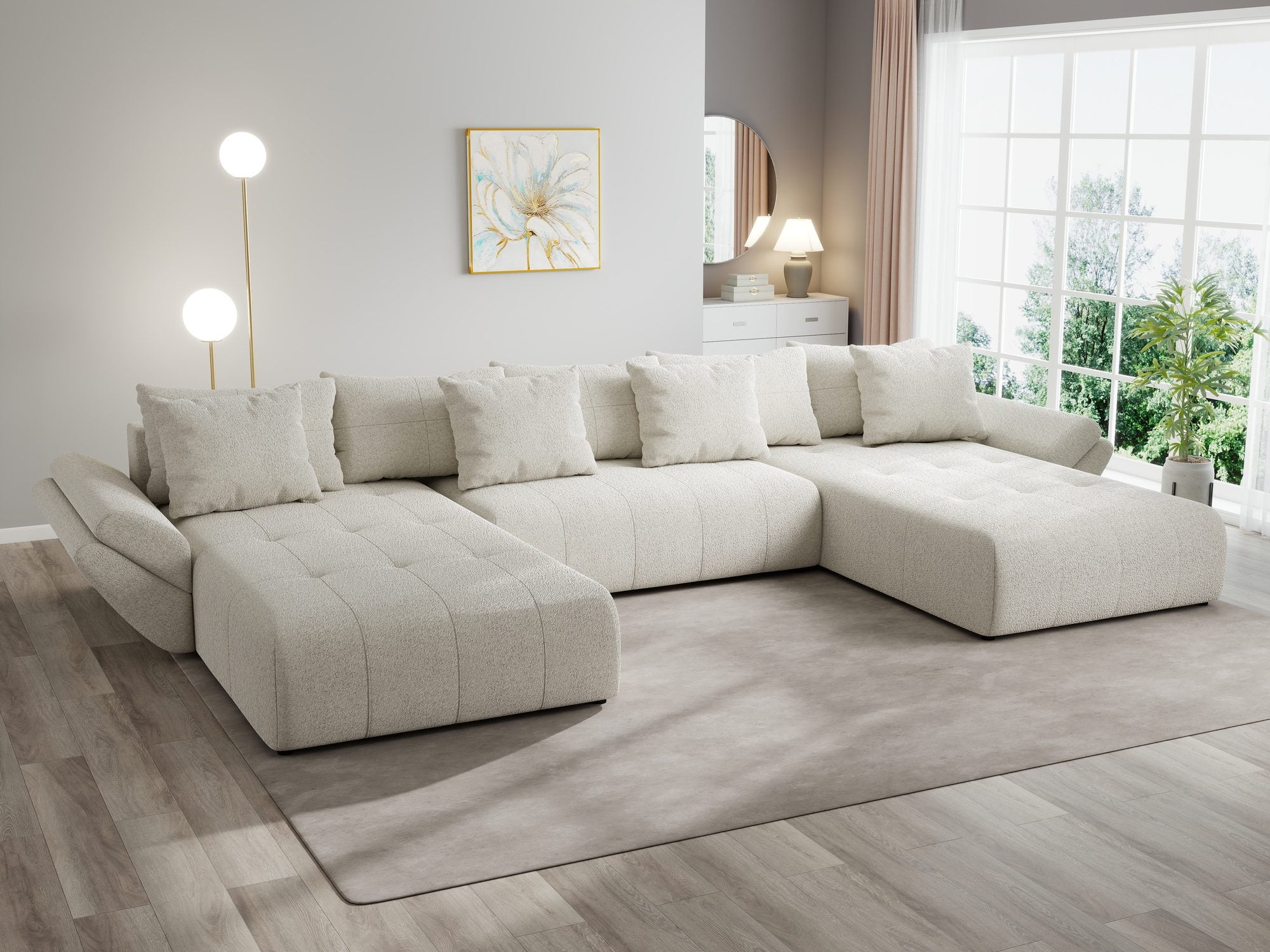 Colțar extensibil dumonde cu ladă de depozitare si sezut confortabil din spuma high-density, Berlin U Monte Bej 03 380x180 cm