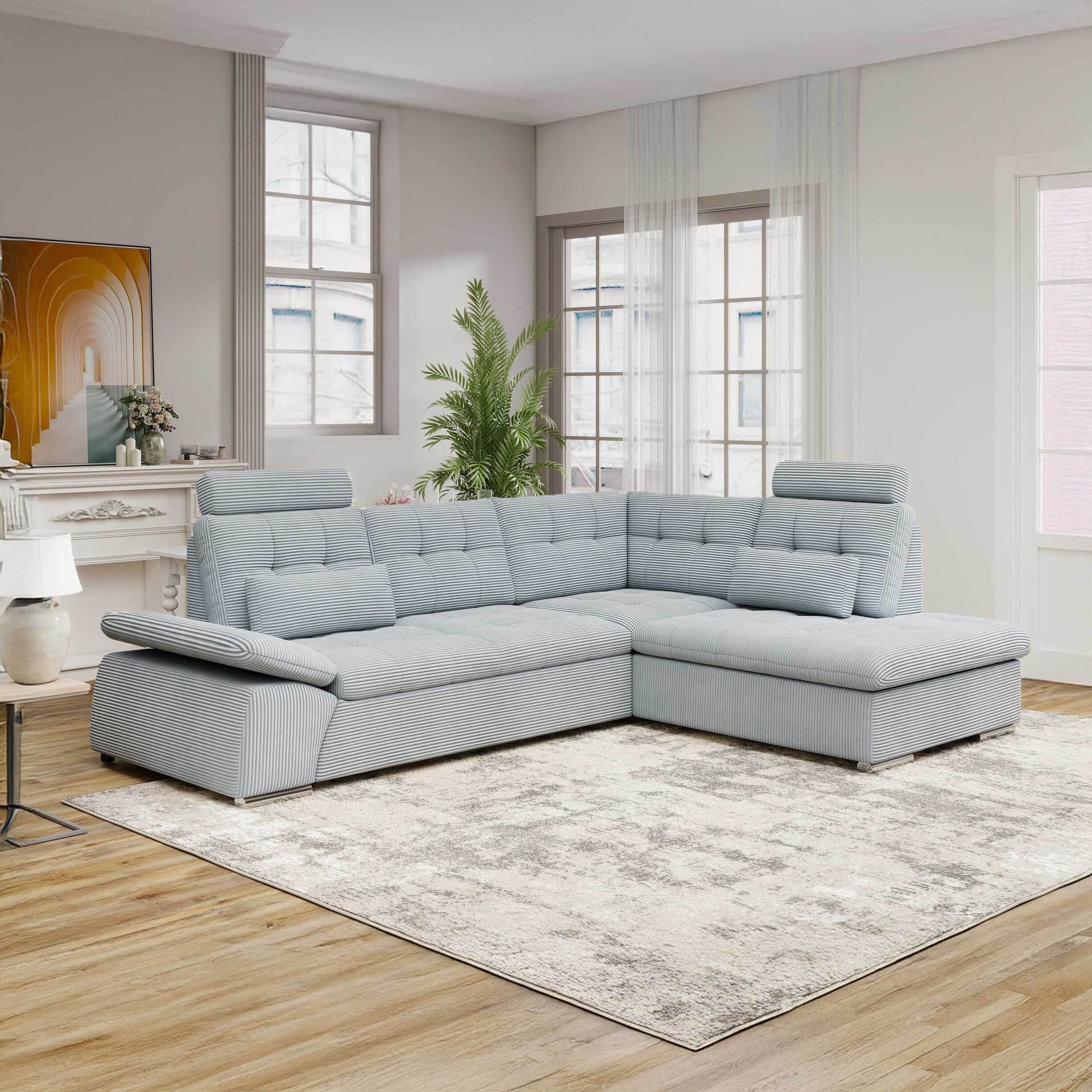 Colțar extensibil dumonde cu ladă de depozitare și șezut confortabil din spumă HR, Merkur XL Zoom Gri Mint 256x217 cm II