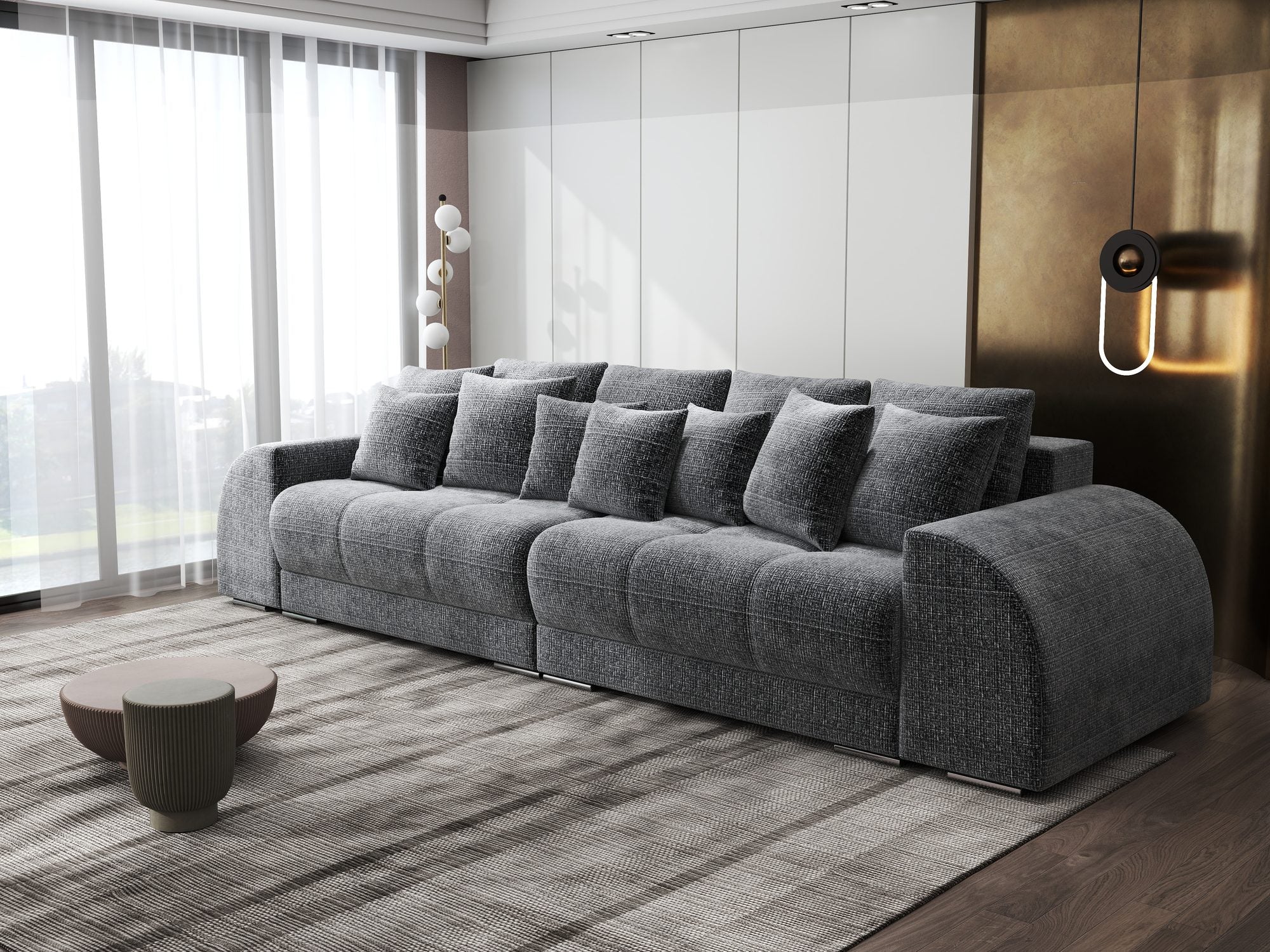 Canapea extensibilă dumonde cu 2 lăzi de depozitare si sezut confortabil din spuma high-density, Verona Cremona Gri 95 310x100 cm
