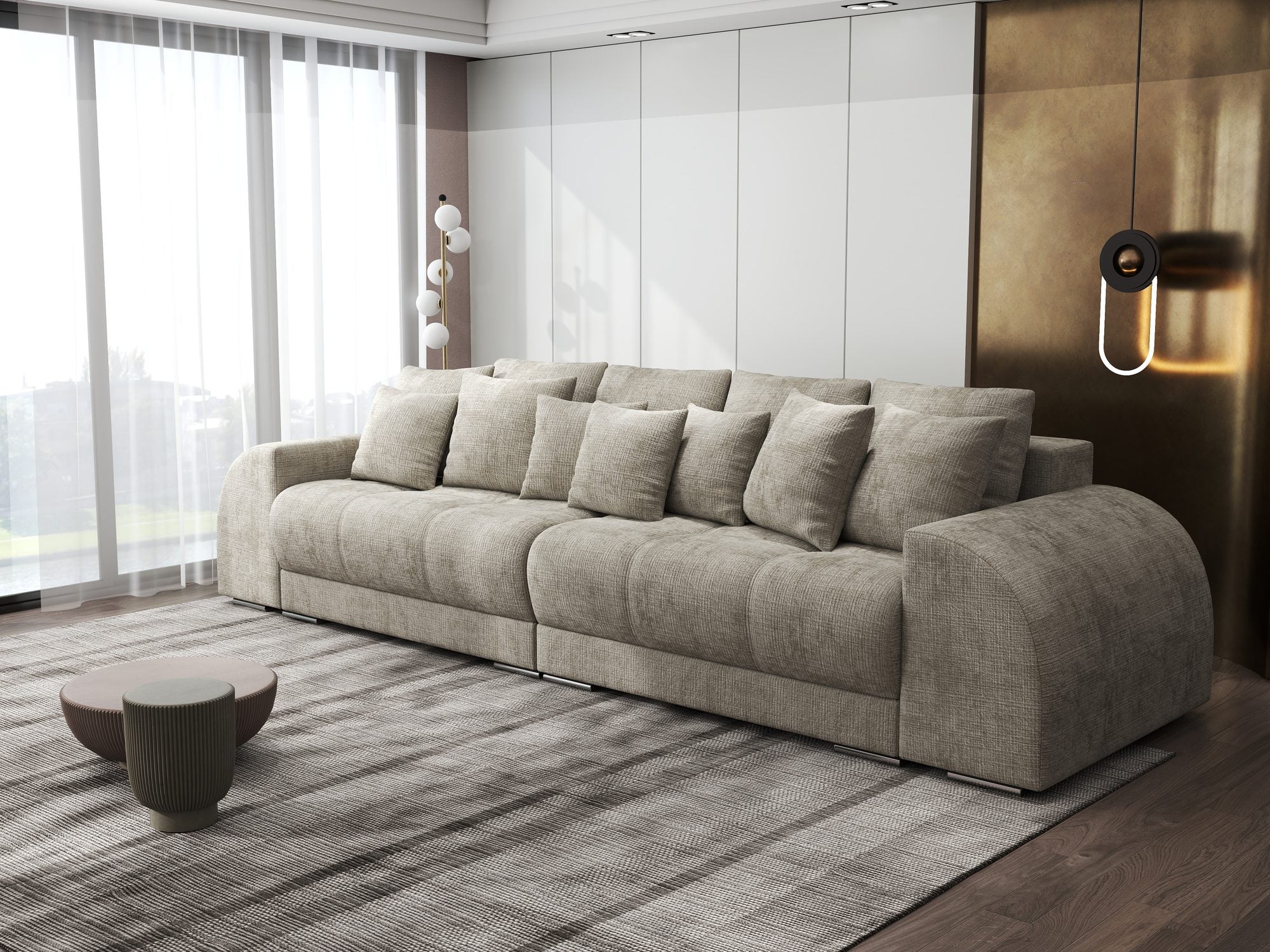 Canapea extensibilă dumonde cu 2 lăzi de depozitare si sezut confortabil din spuma high-density, Verona Cremona Bej 14 310x100 cm