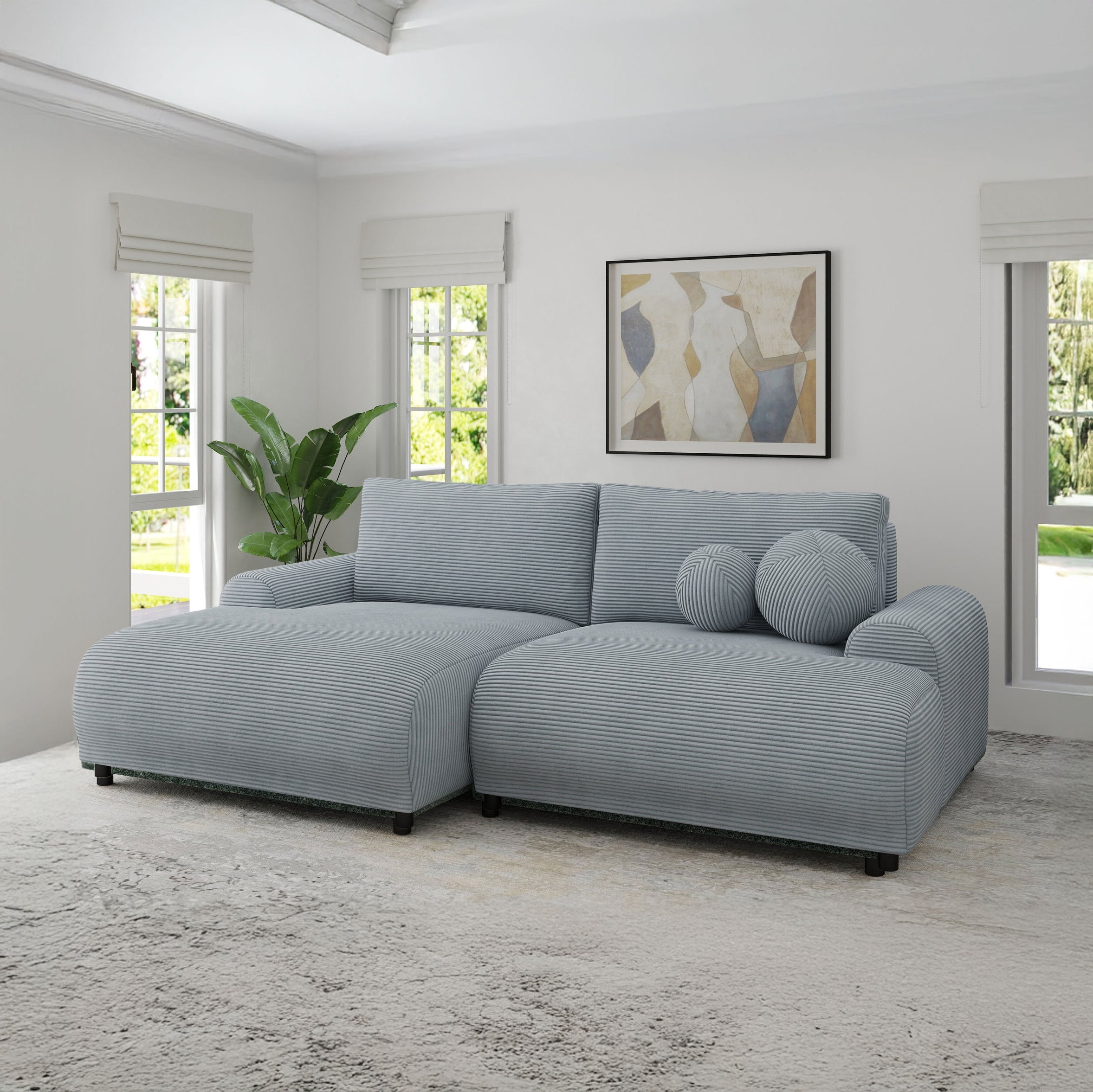 Colțar extensibil dumonde cu ladă de depozitare și șezut confortabil din spumă HR, Carlo Zoom Gri Mint 240x145 cm