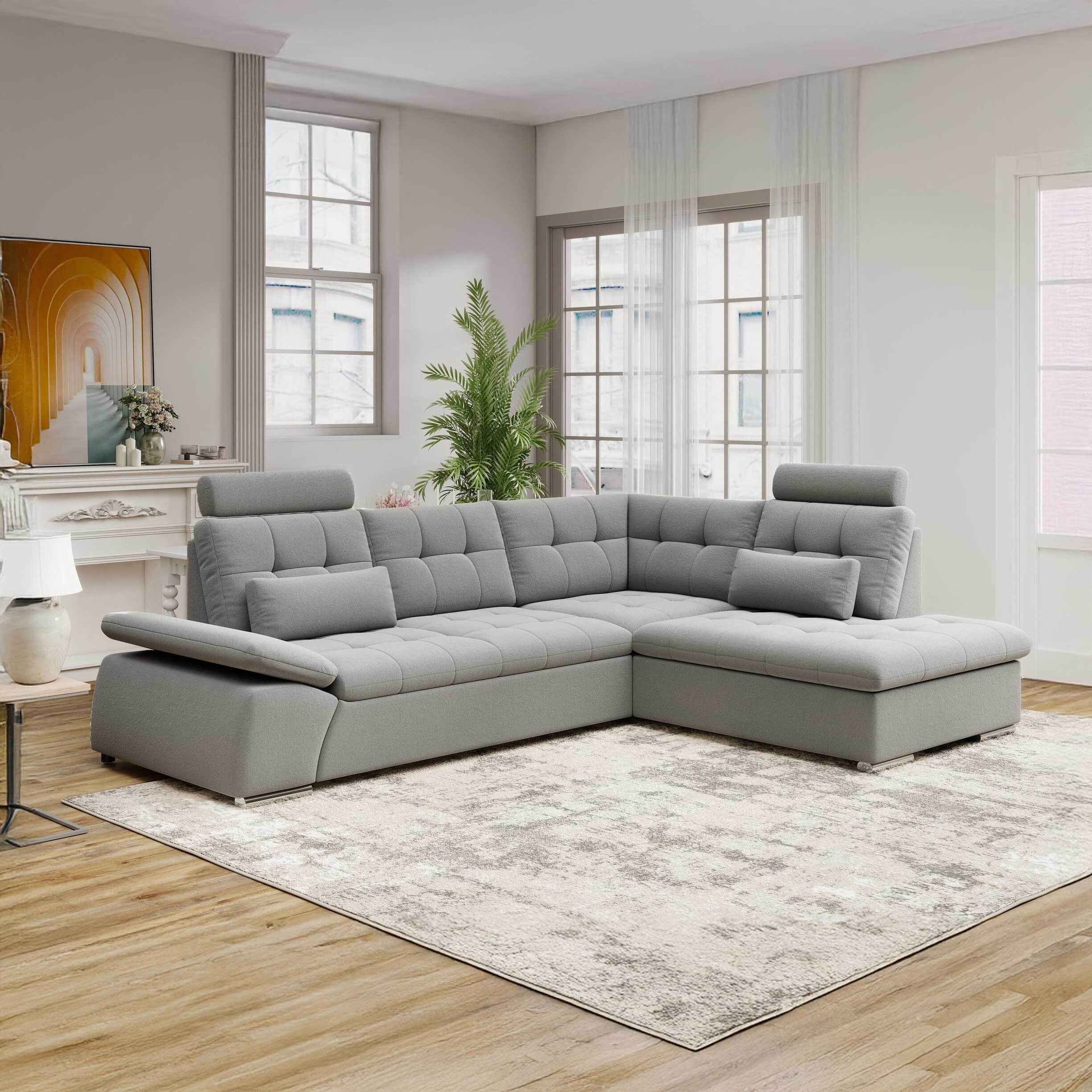 Colțar extensibil dumonde cu ladă de depozitare și șezut confortabil din spumă HR, Merkur XL Royal Gri 256x217 cm II