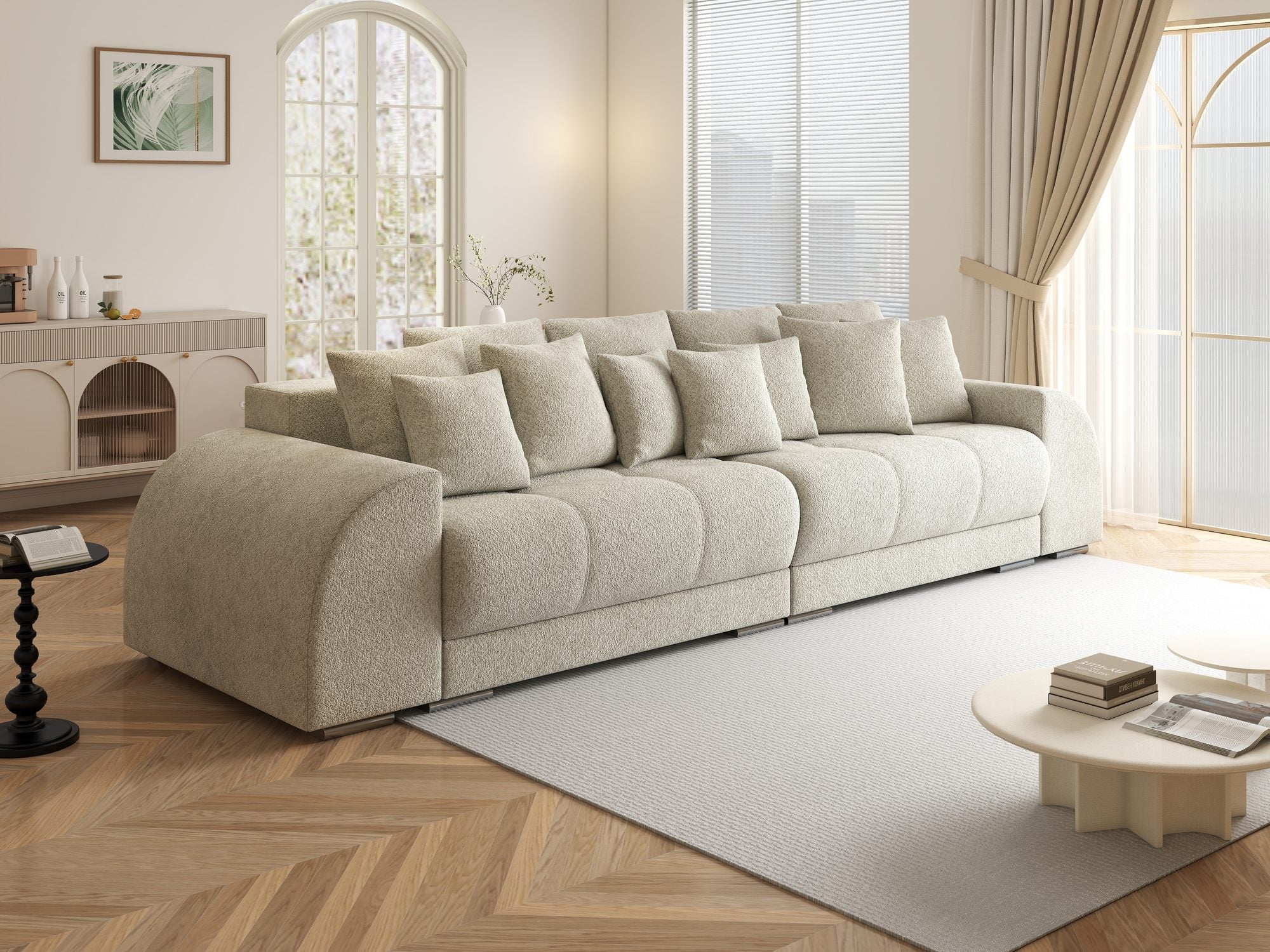 Canapea extensibilă dumonde cu 2 lăzi de depozitare si sezut confortabil din spuma high-density, Verona Arena Bej 20 310x100 cm