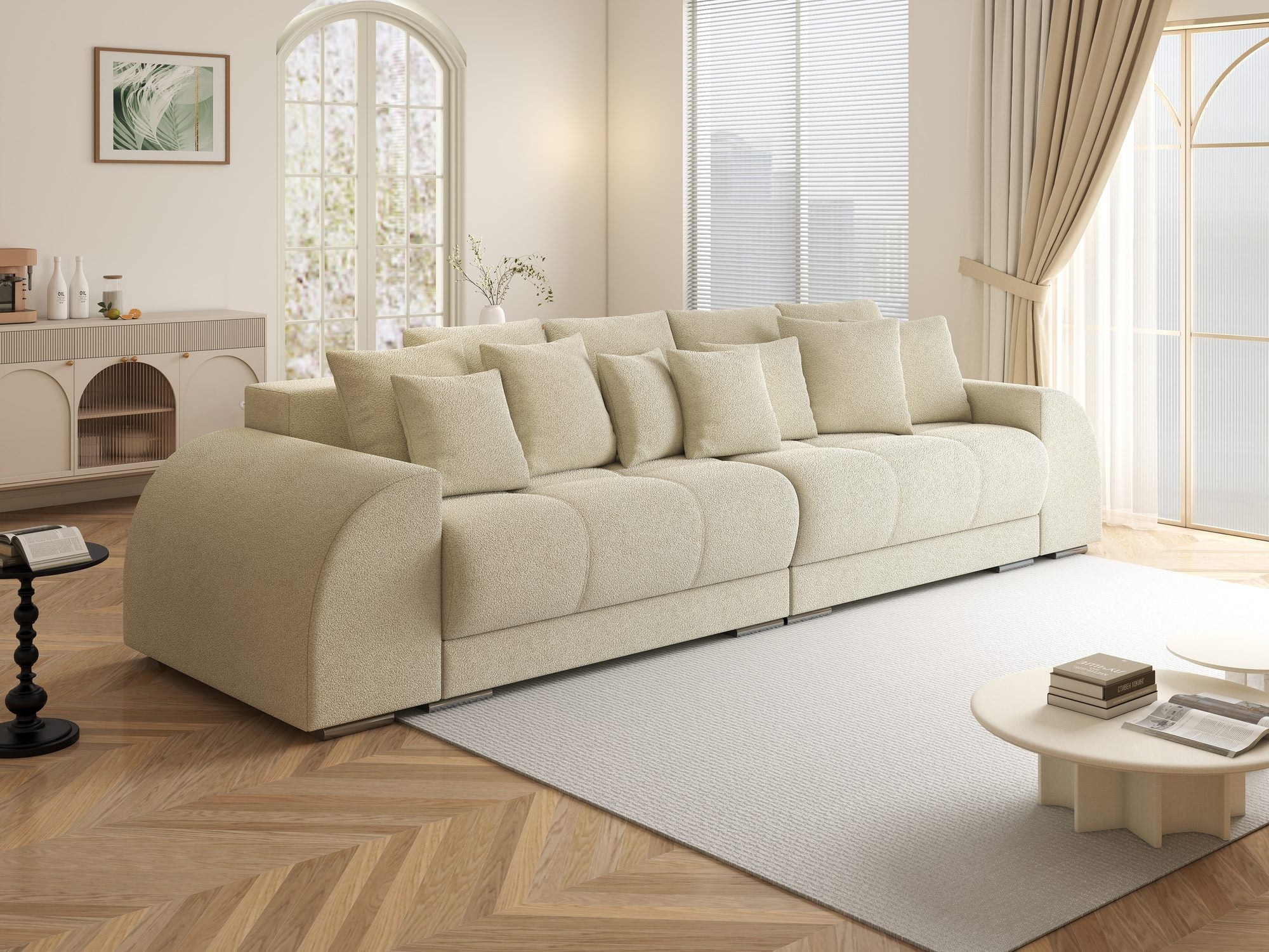 Canapea extensibilă dumonde cu 2 lăzi de depozitare si sezut confortabil din spuma high-density, Verona Quelle Bej 02 310x100 cm