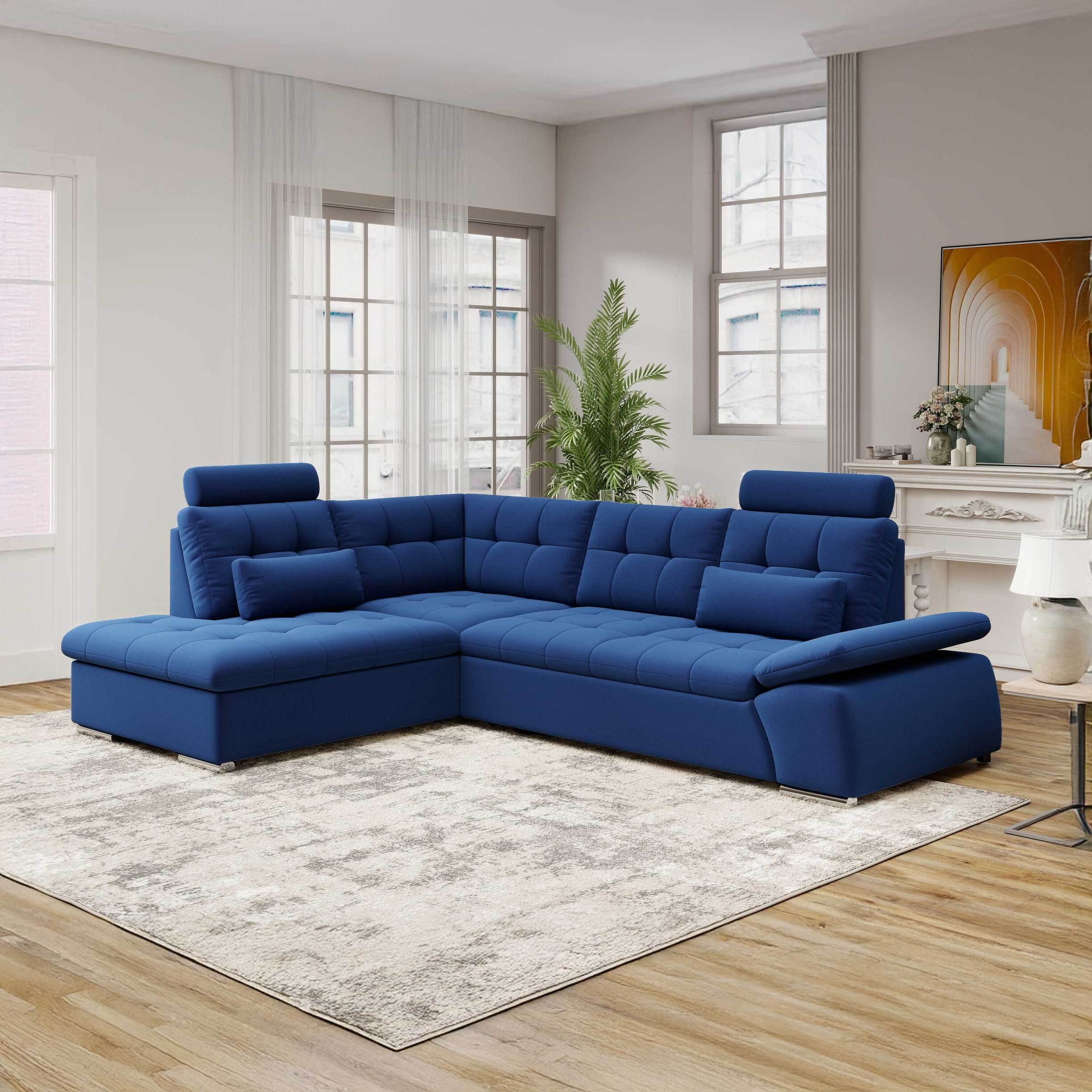 Colțar extensibil dumonde cu ladă de depozitare și șezut confortabil din spumă HR, Merkur XL Royal Albastru Navy 256x217 cm