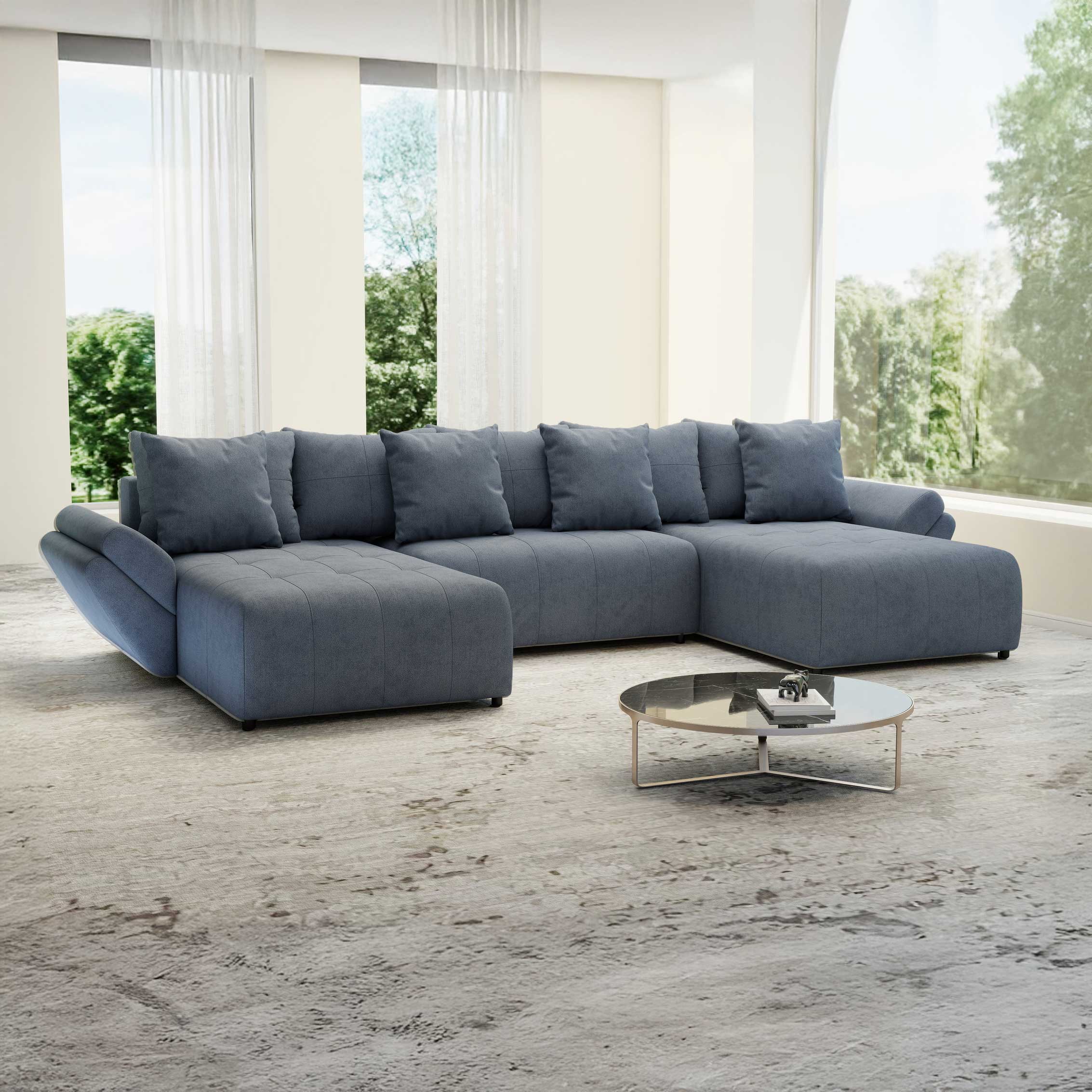 Colțar extensibil dumonde cu ladă de depozitare si sezut confortabil din spuma HR, Berlin U Enjoy Antracit 380x180 cm