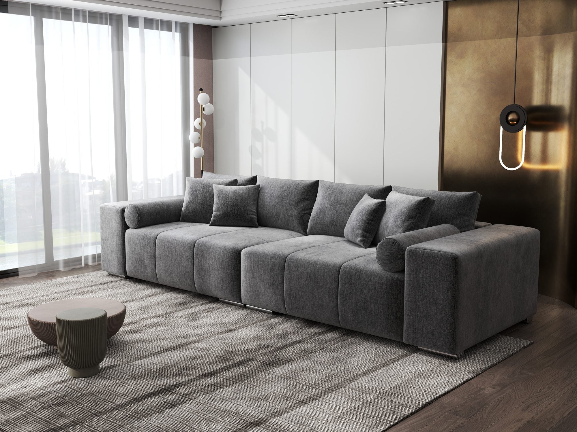 Canapea extensibilă dumonde cu ladă de depozitare si sezut confortabil din spuma high-density, Marbela XXL Monolith Gri Antracit 97 290x100 cm