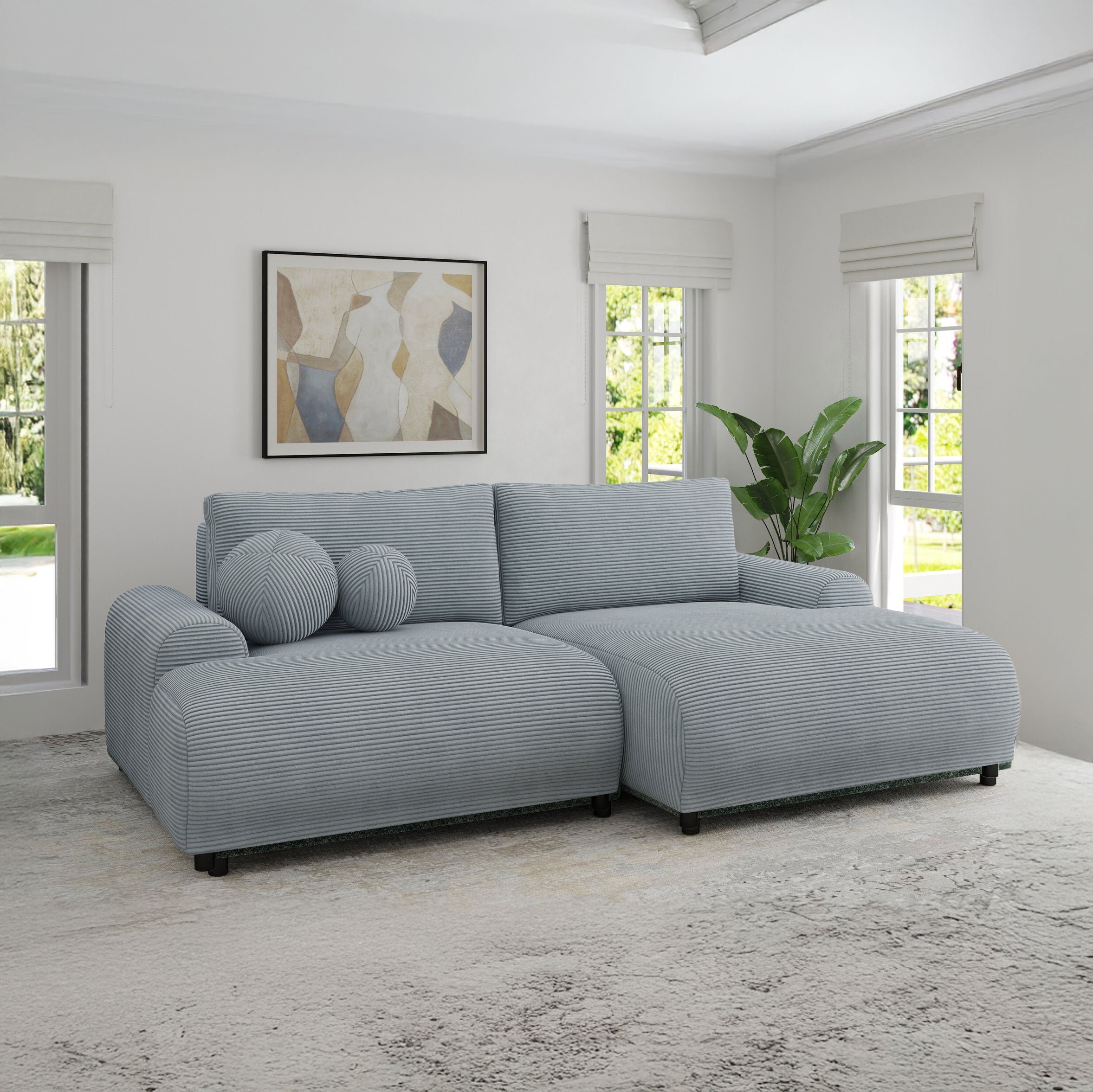 Colțar extensibil dumonde cu ladă de depozitare și șezut confortabil din spumă HR, Carlo Zoom Gri Mint 240x145 cm II