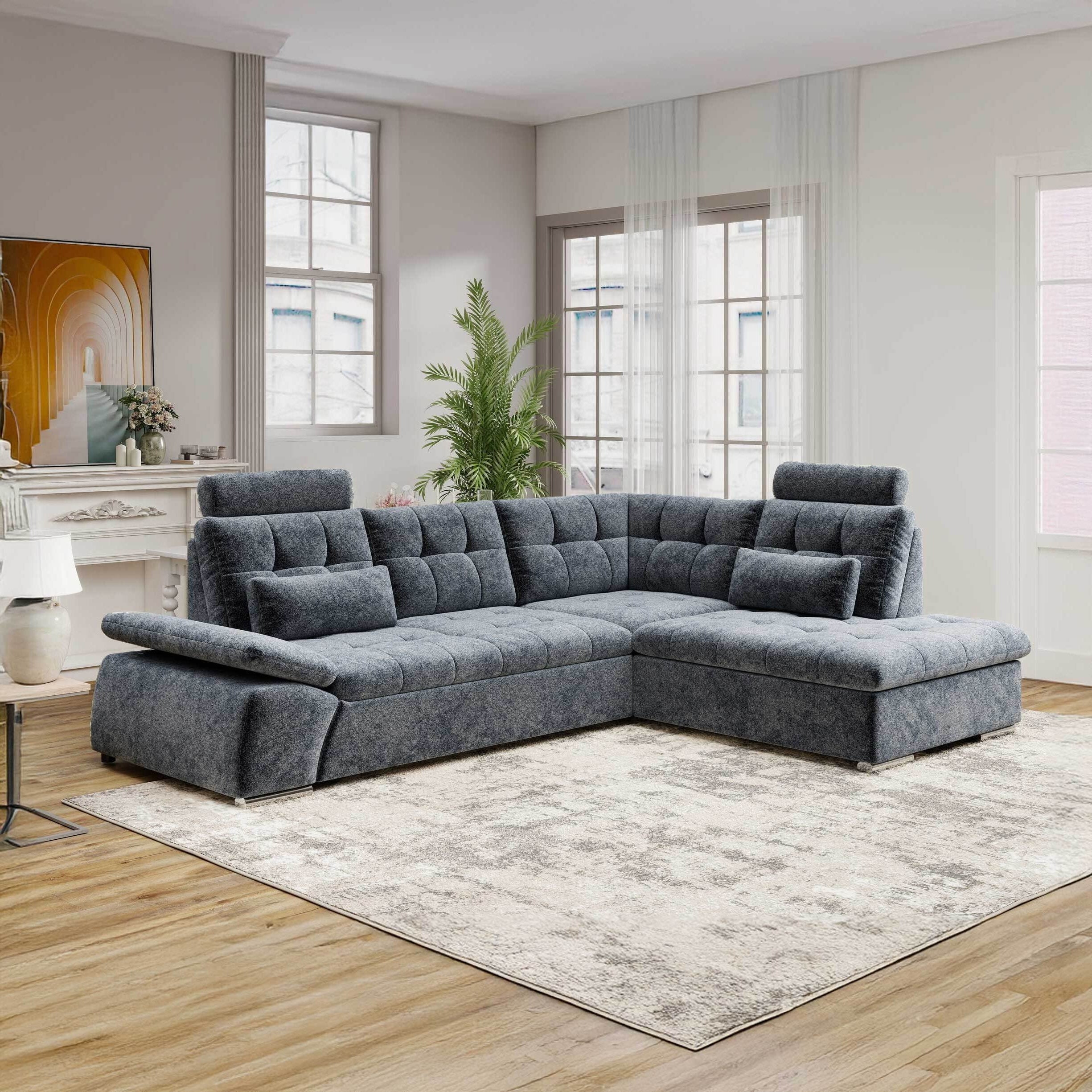 Colțar extensibil dumonde cu ladă de depozitare și șezut confortabil din spumă HR, Merkur XL Euphoria Gri Grafit 256x217 cm II