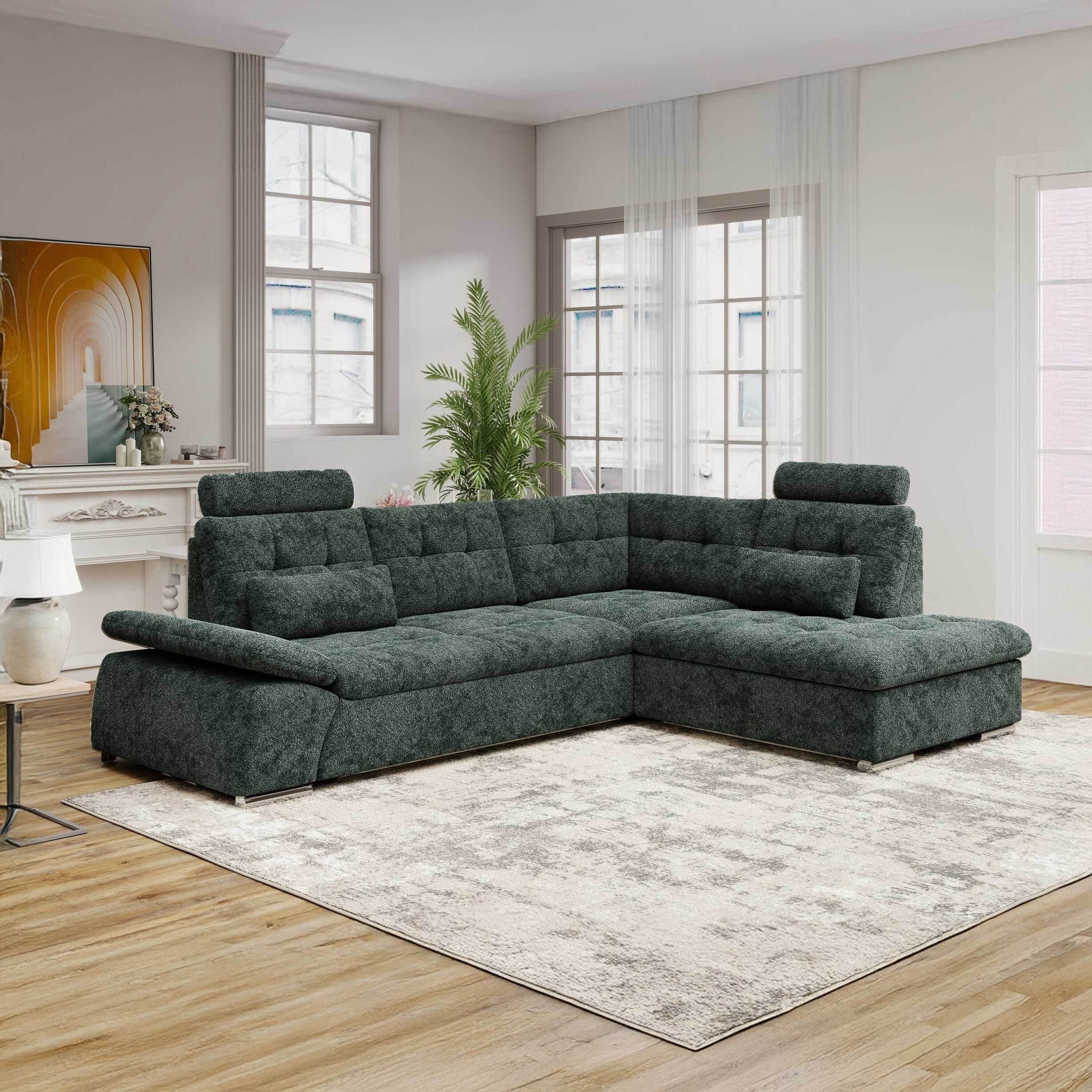 Colțar extensibil dumonde cu ladă de depozitare și șezut confortabil din spumă HR, Merkur XL Euphoria Verde 256x217 cm II