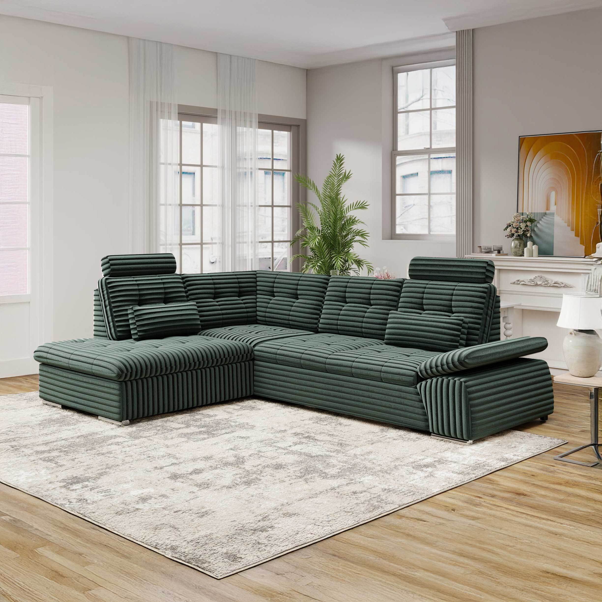 Colțar extensibil dumonde cu ladă de depozitare și șezut confortabil din spumă HR, Merkur XL Ambience Verde 256x217 cm