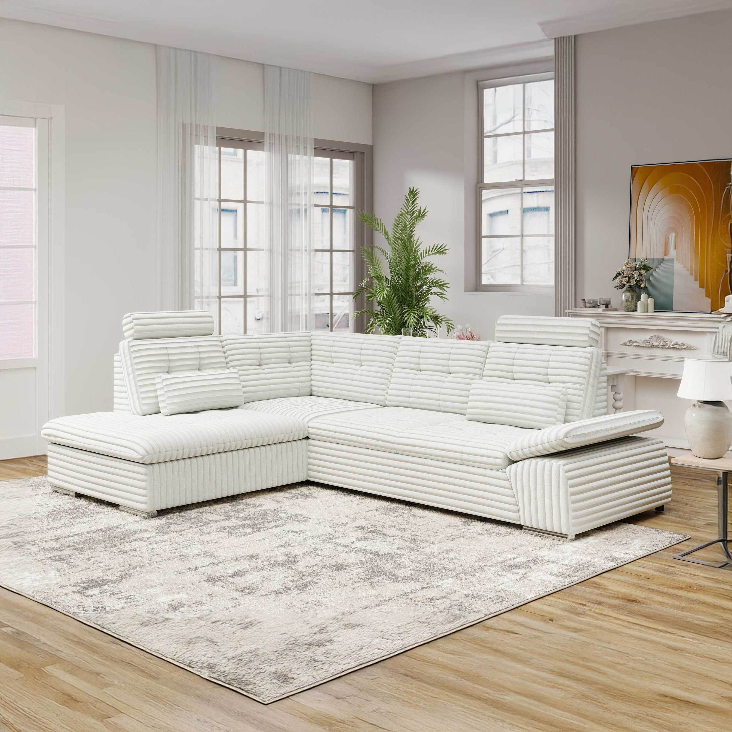 Colțar extensibil dumonde cu ladă de depozitare și șezut confortabil din spumă HR, Merkur XL Ambience Alb 256x217 cm