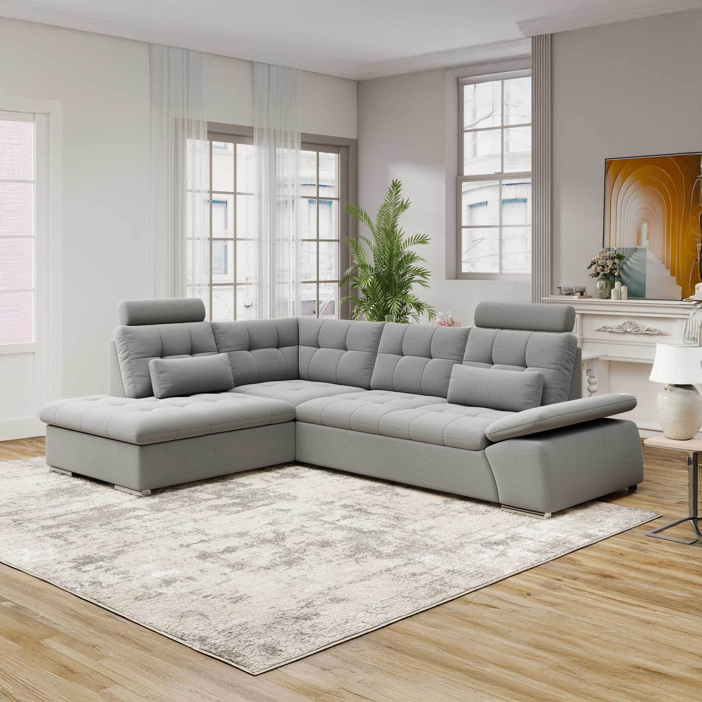 Colțar extensibil dumonde cu ladă de depozitare și șezut confortabil din spumă HR, Merkur XL Royal Gri 256x217 cm