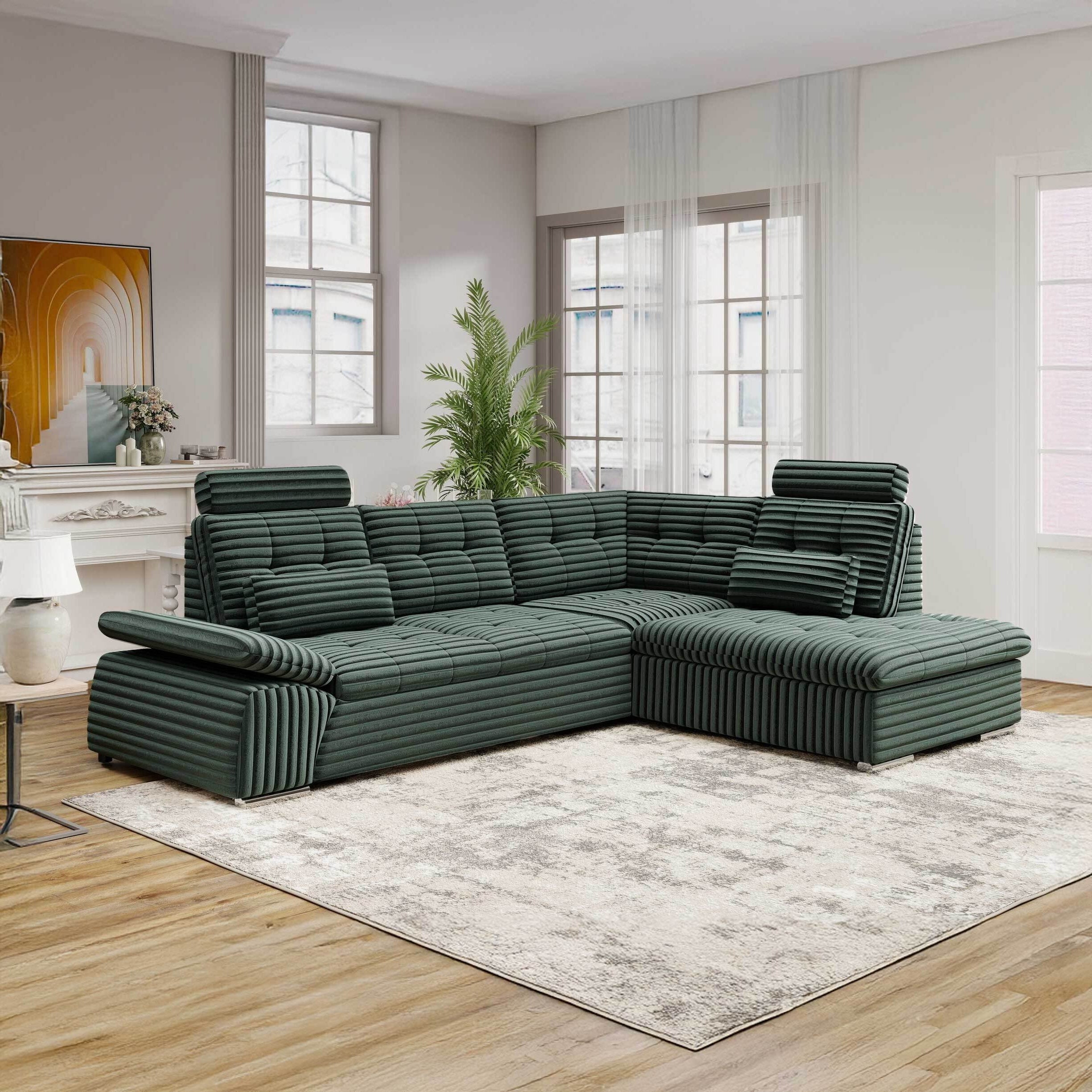 Colțar extensibil dumonde cu ladă de depozitare și șezut confortabil din spumă HR, Merkur XL Ambience Verde 256x217 cm II