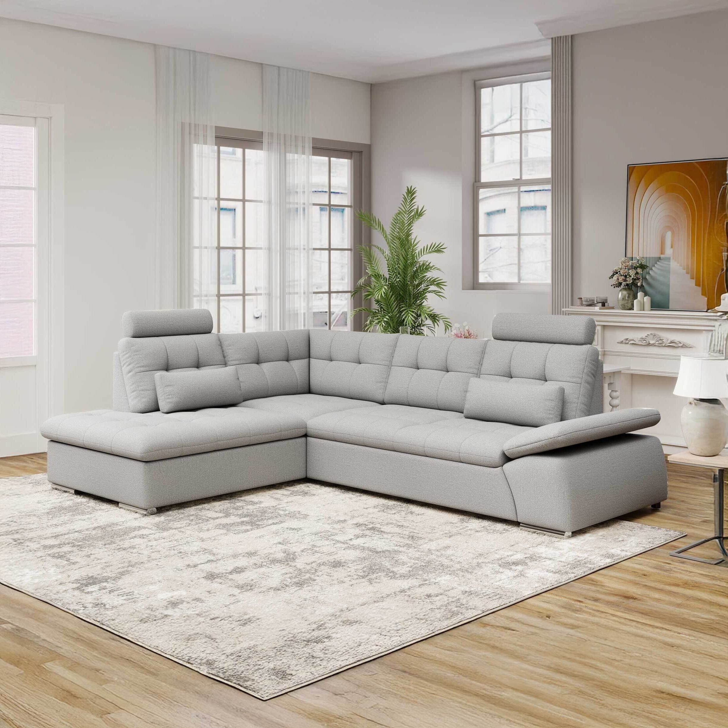 Colțar extensibil dumonde cu ladă de depozitare și șezut confortabil din spumă HR, Merkur XL Enjoy Gri 256x217 cm