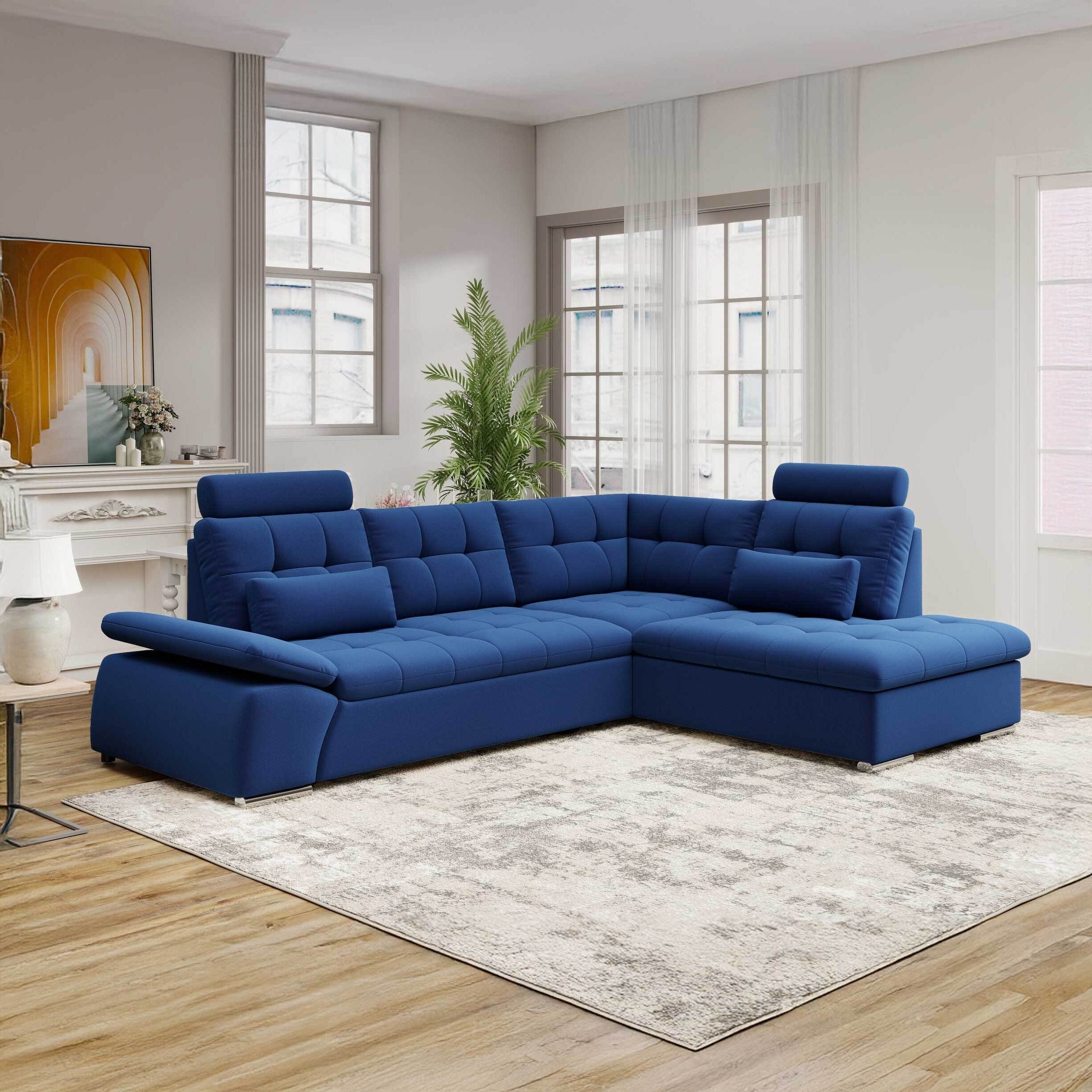 Colțar extensibil dumonde cu ladă de depozitare și șezut confortabil din spumă HR, Merkur XL Royal Albastru Navy 256x217 cm II