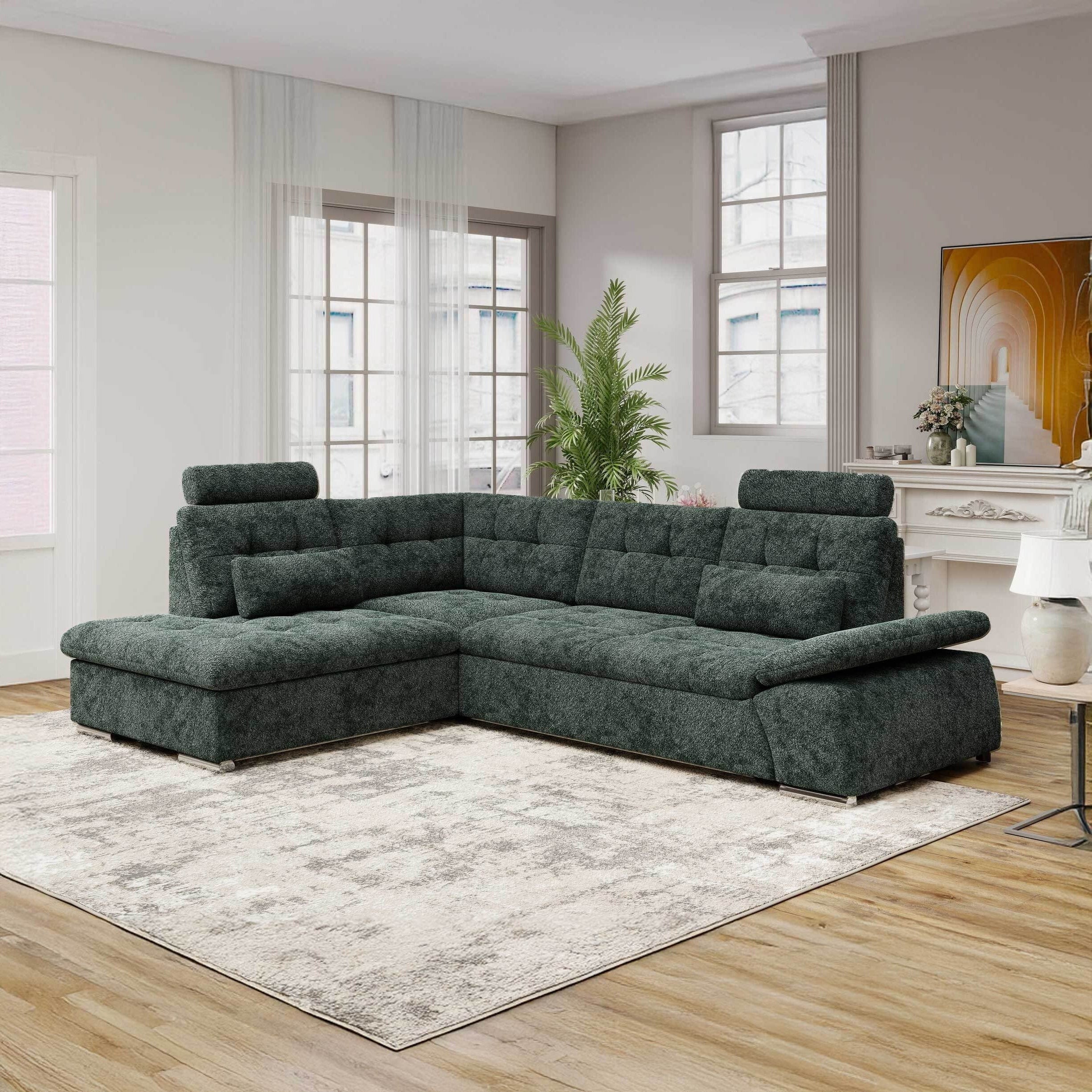 Colțar extensibil dumonde cu ladă de depozitare și șezut confortabil din spumă HR, Merkur XL Euphoria Verde 256x217 cm