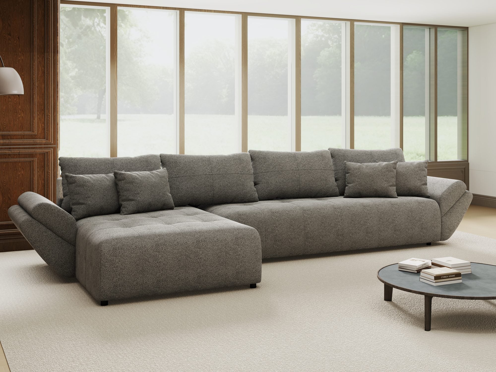 Colțar extensibil dumonde cu ladă de depozitare si sezut confortabil din spuma high-density, Berlin XL Quelle Gri 92 350x185 cm